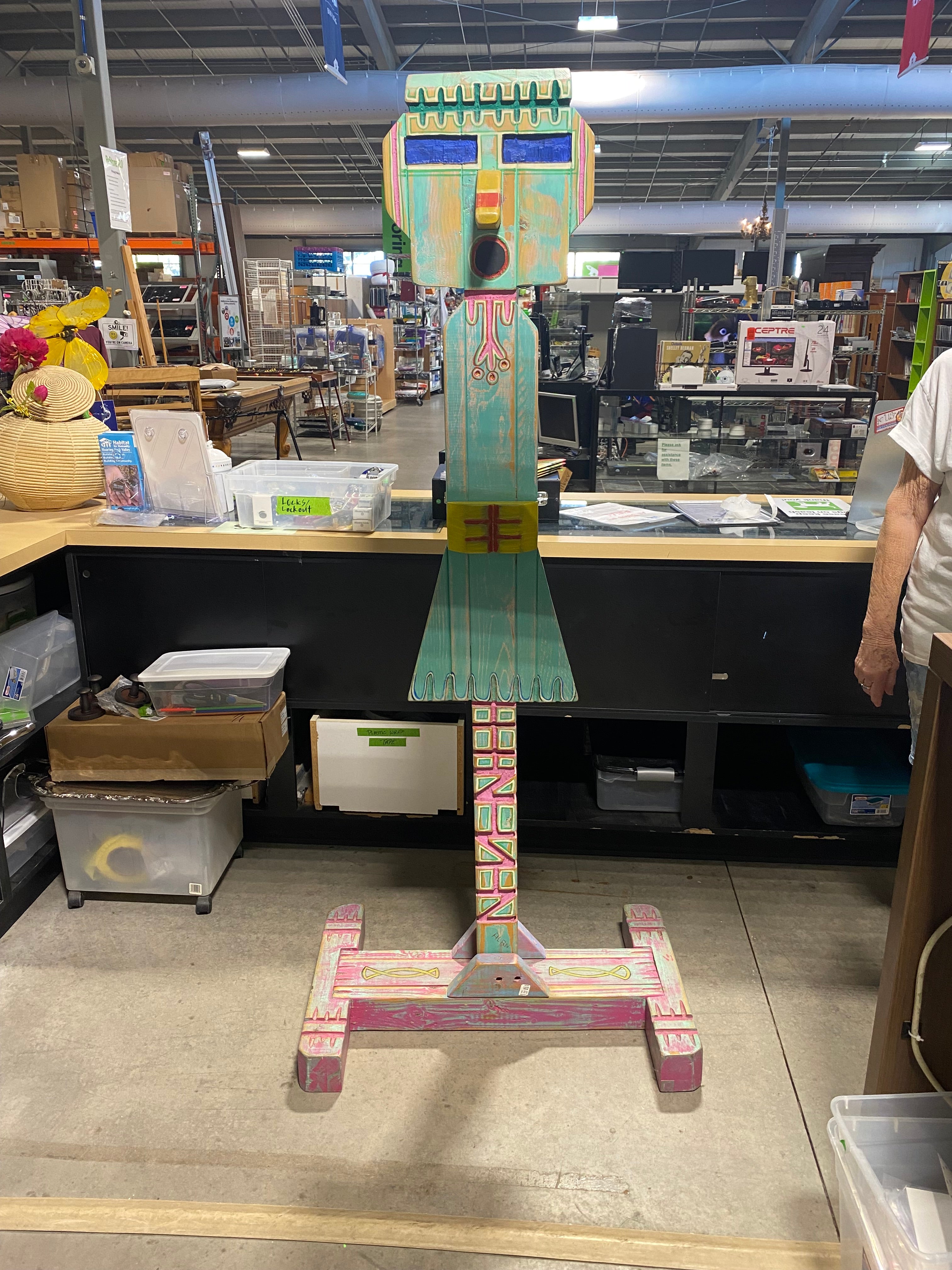 Tall Wooden Kachina Inspired Southwest Folk Art 72"x 30"x 20"