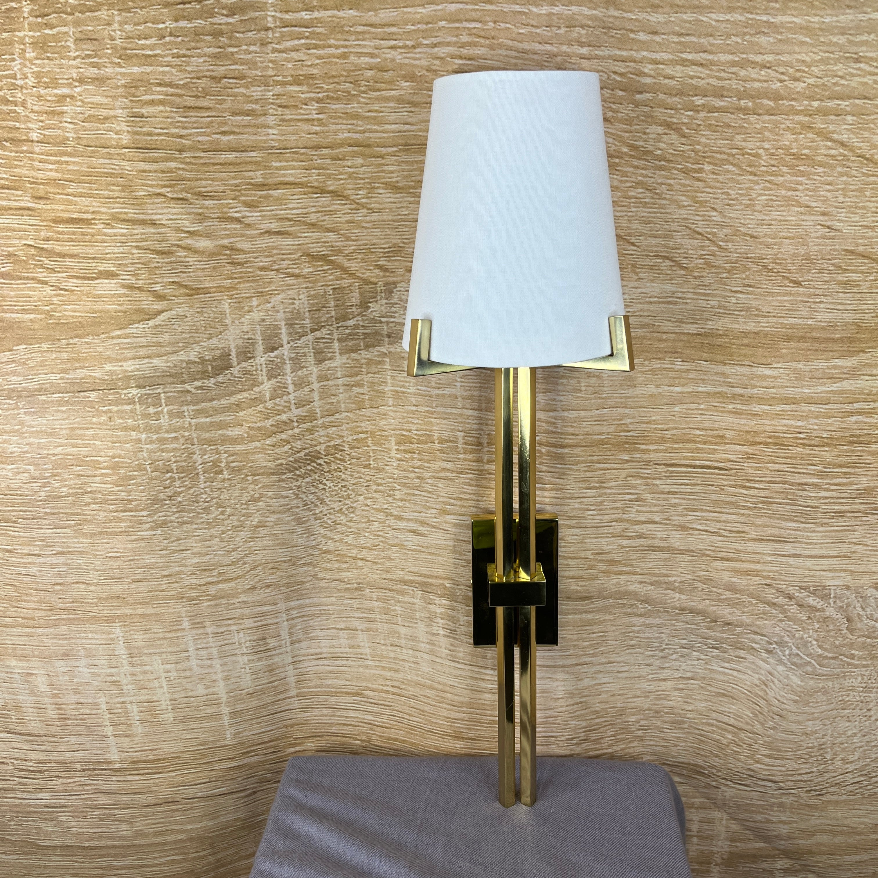 1-Light Brass with Linen Shade Wall Sconce 6"x 21"x 3.5"