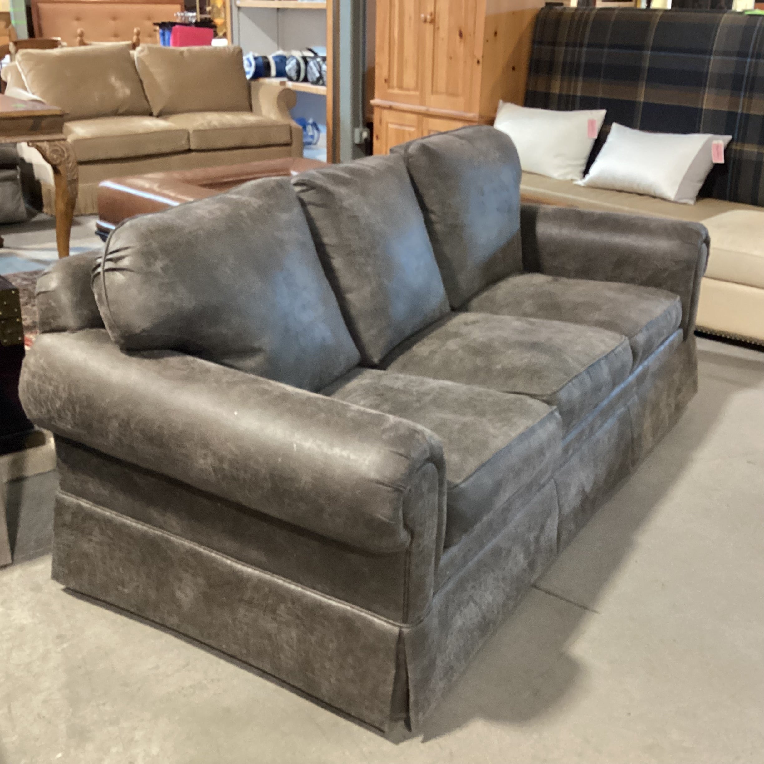 Grey Brown Textured ultra Suede & Down Fill Queen Sleeper Sofa 87"x 39"x 32"