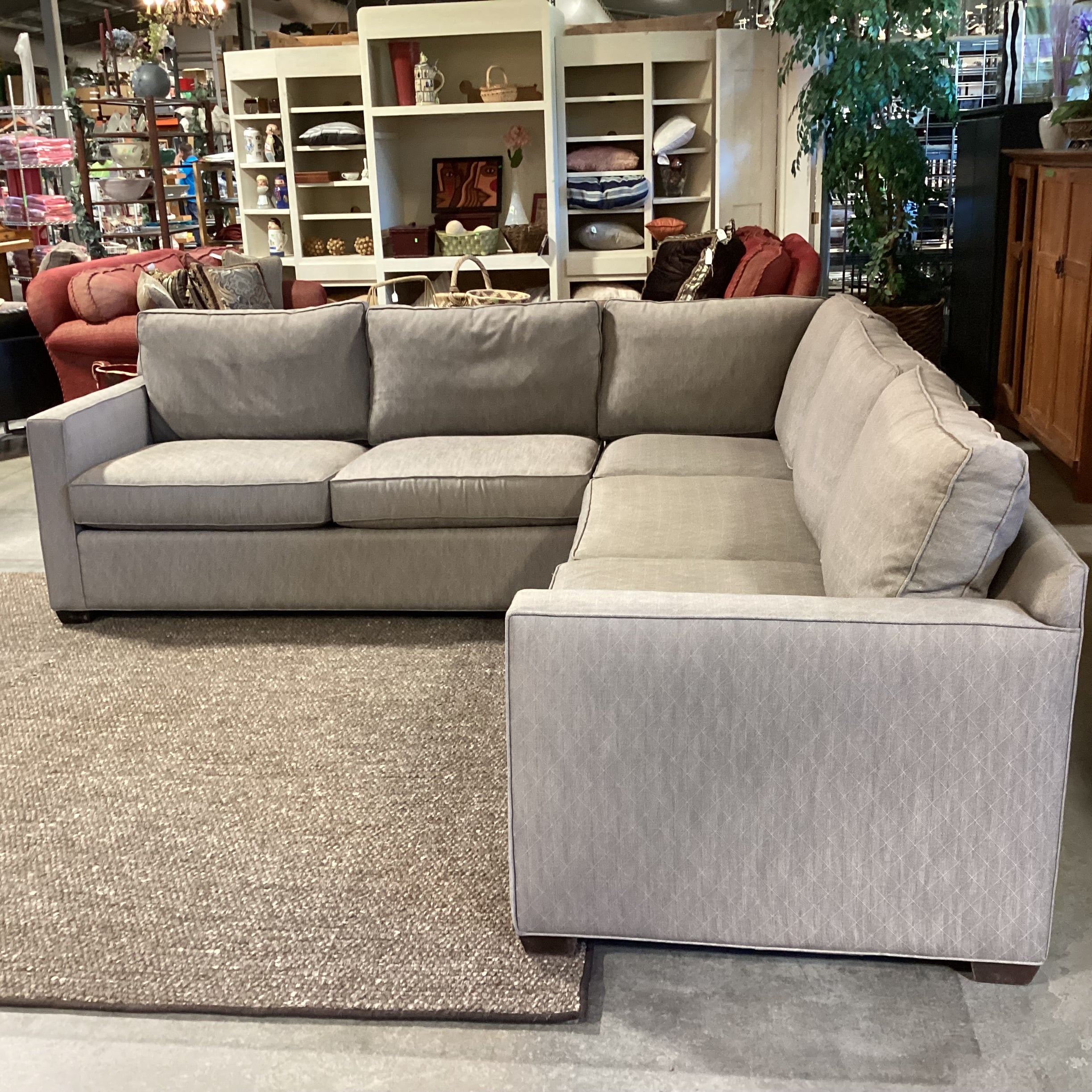 Crate & Barrel Taupe Brown Diamond Woven Down Mix 3 Piece Sectional 102"x 102"x 36"x 30"