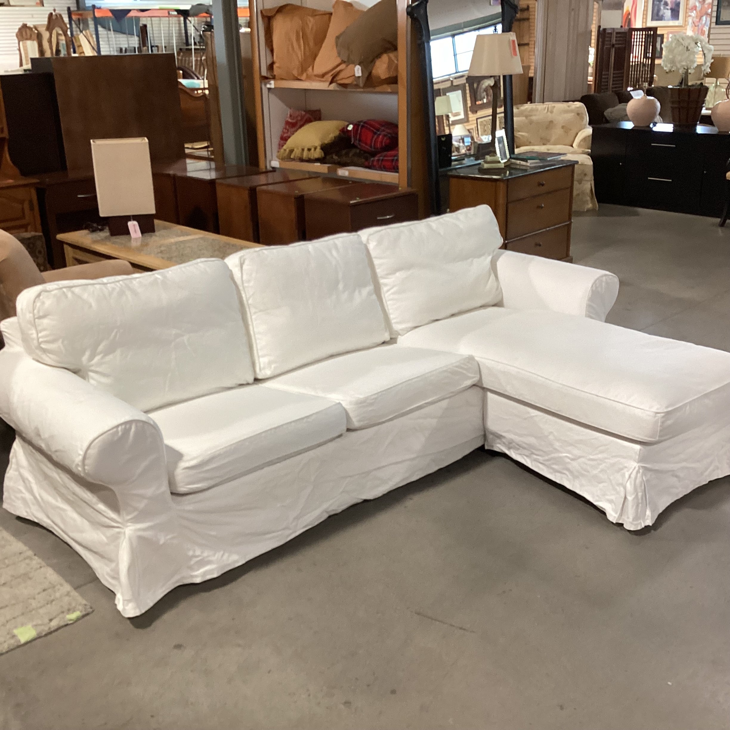 Ikea EKtorp White Slipcovered Changeable Right or Left Chaise 2 Piece Sectional 100"x 65"x 34"x 30"