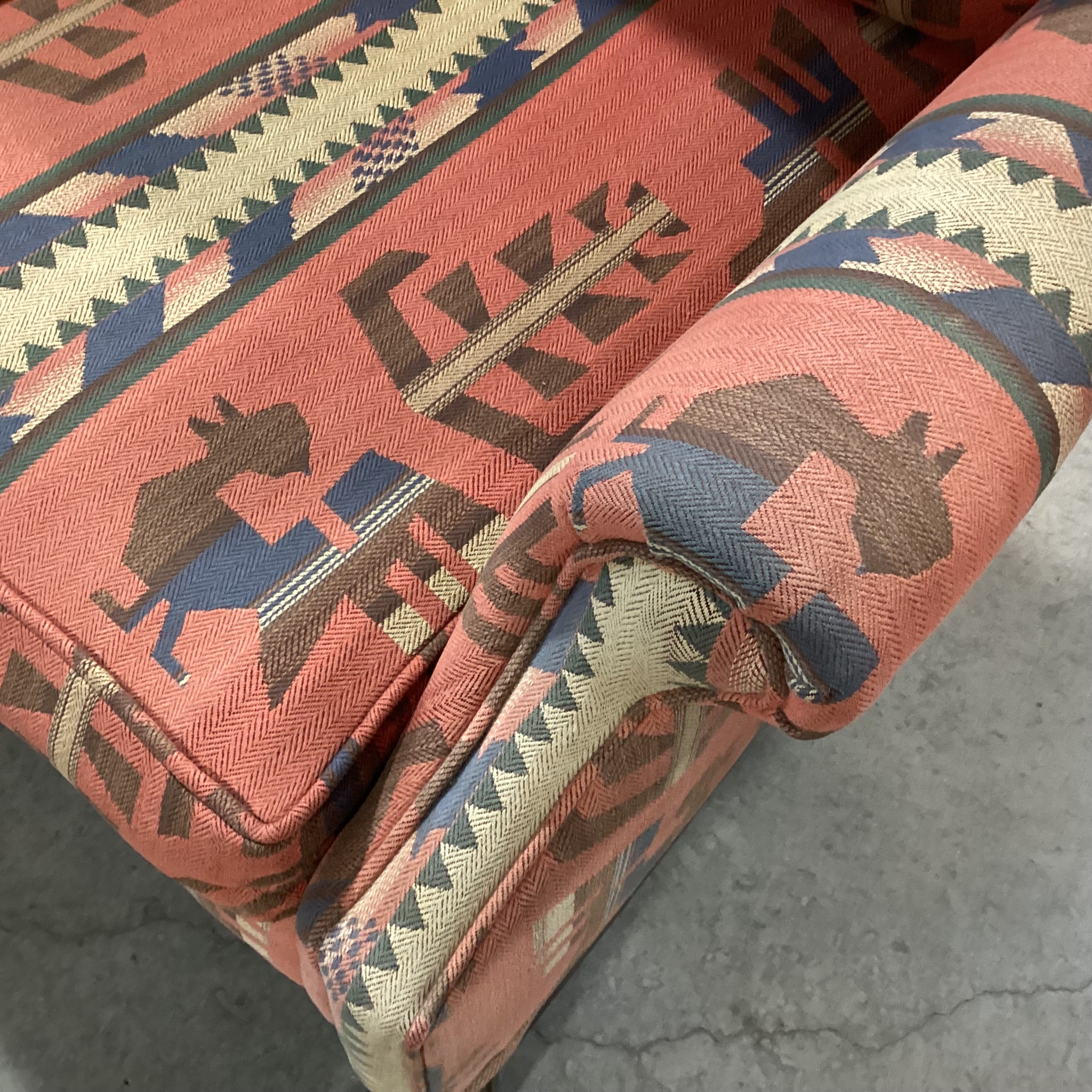 Red & Blue Southwest Woven & Wood Base Wing Chair 34"x 36"x 41"
