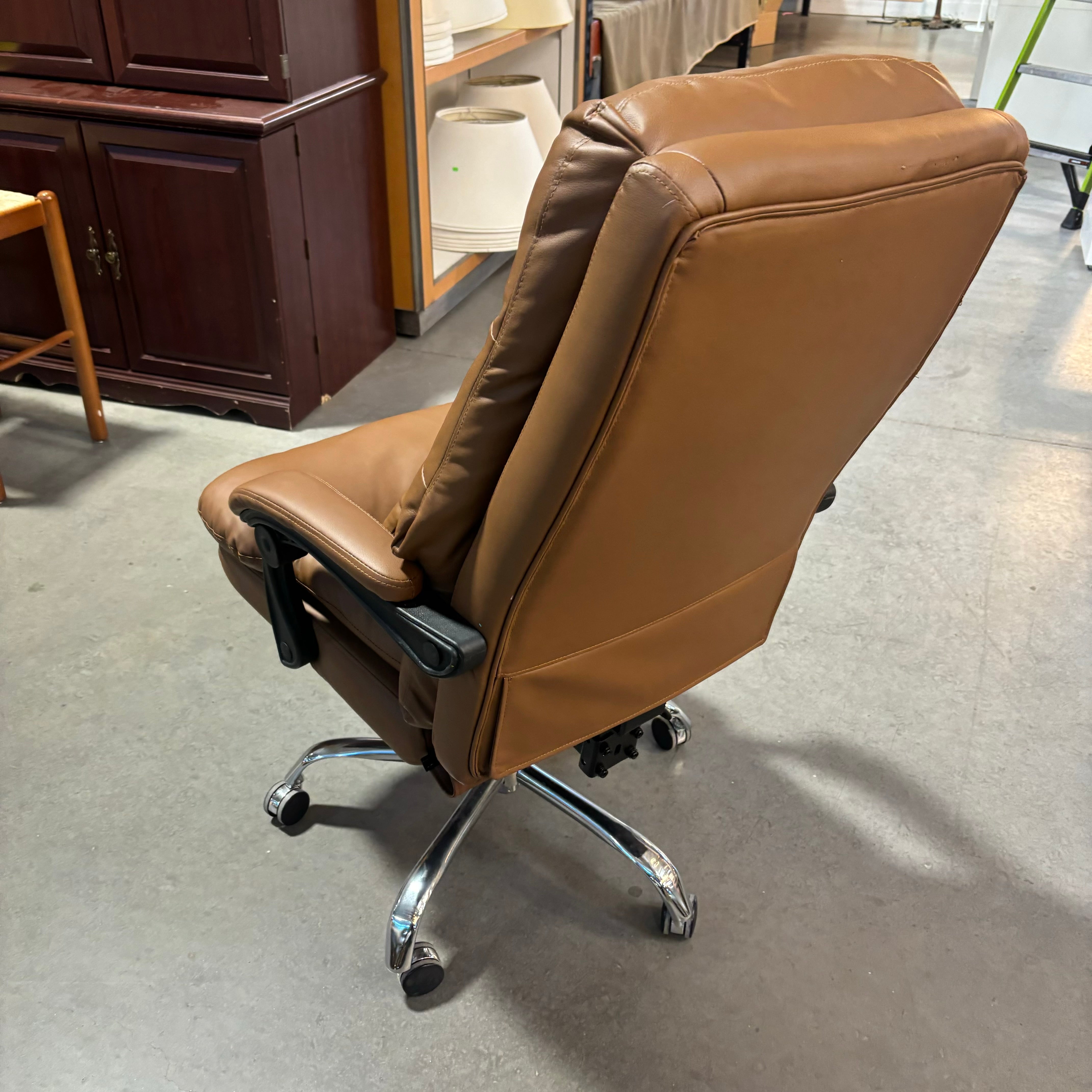 Light Brown Leather Ergonomic Design with Footrest & Pillow Office Chair 28"x 34"x 44"