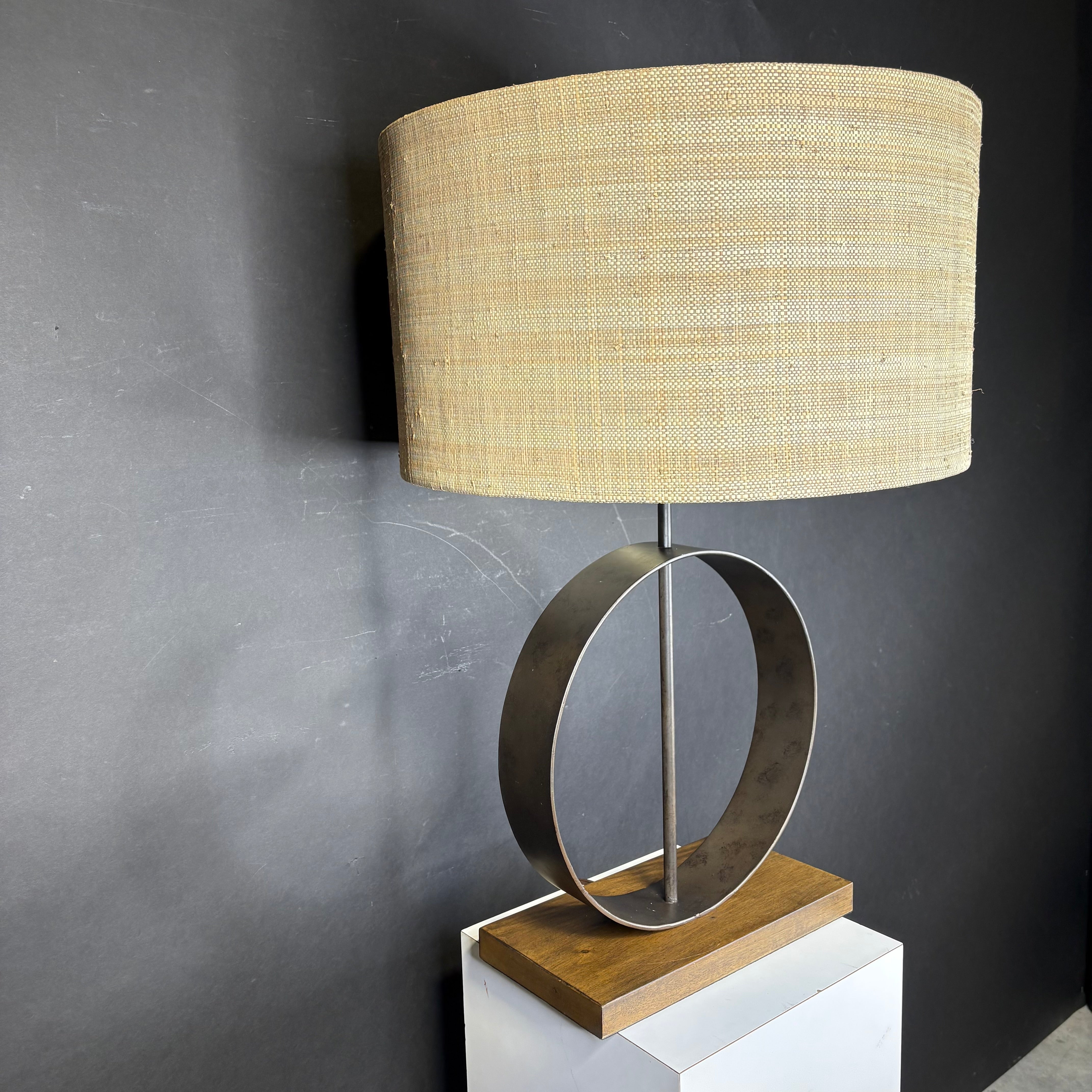 Palecek Bronze Iron Ring and Wood with Shade Table Lamp 20” Diameter @ Shade x 30”