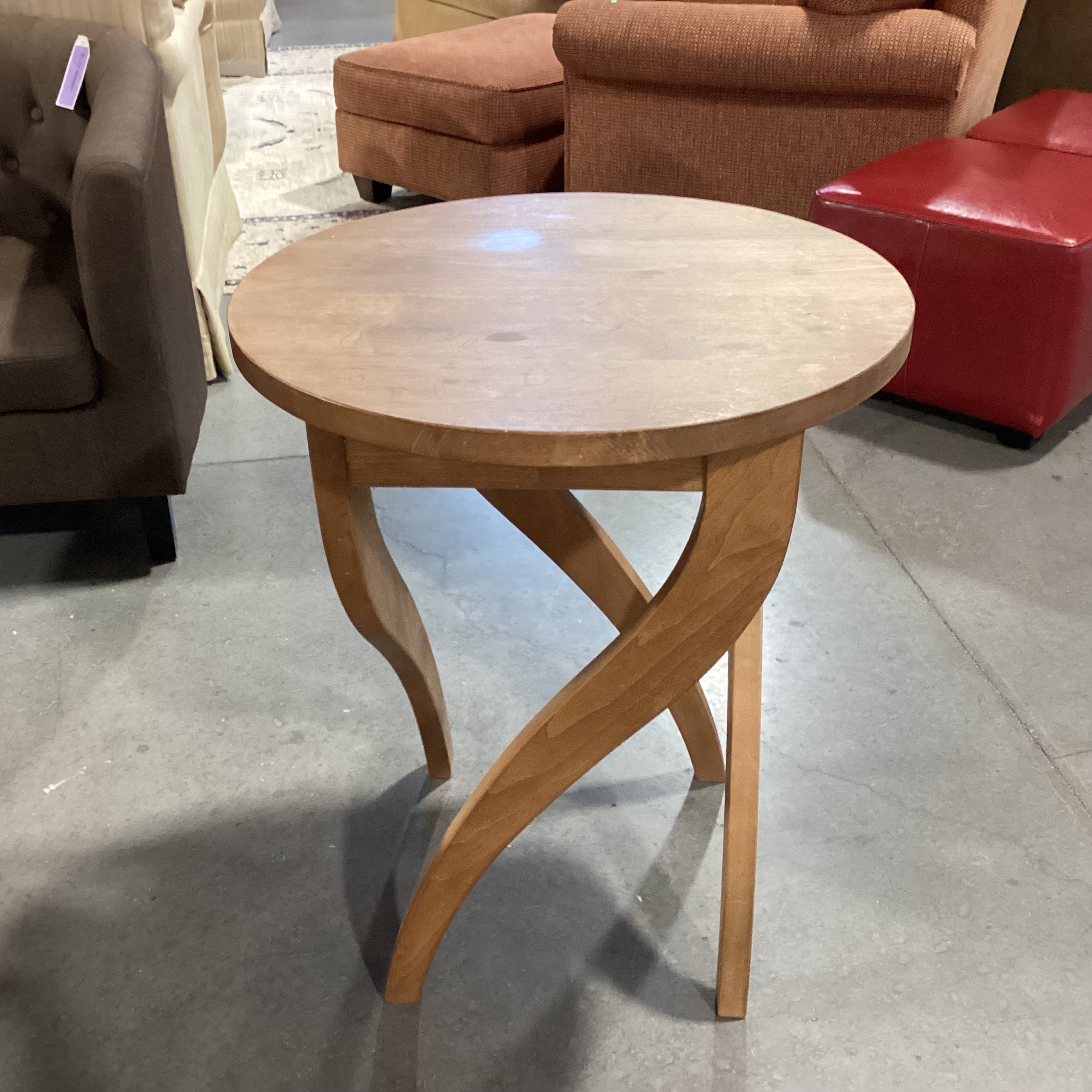 Jaume Torras Style Natural Wood Round & Sculpted Carved Legs End Table 24" Diameter x 29"