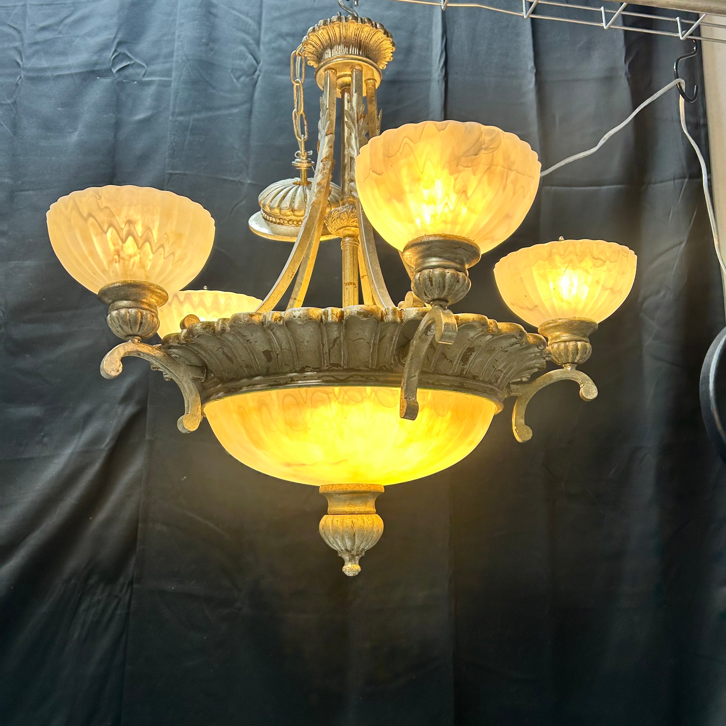 Neo-Classical 10 Light Metal With Marbled Glass Bowls 26"x 26"