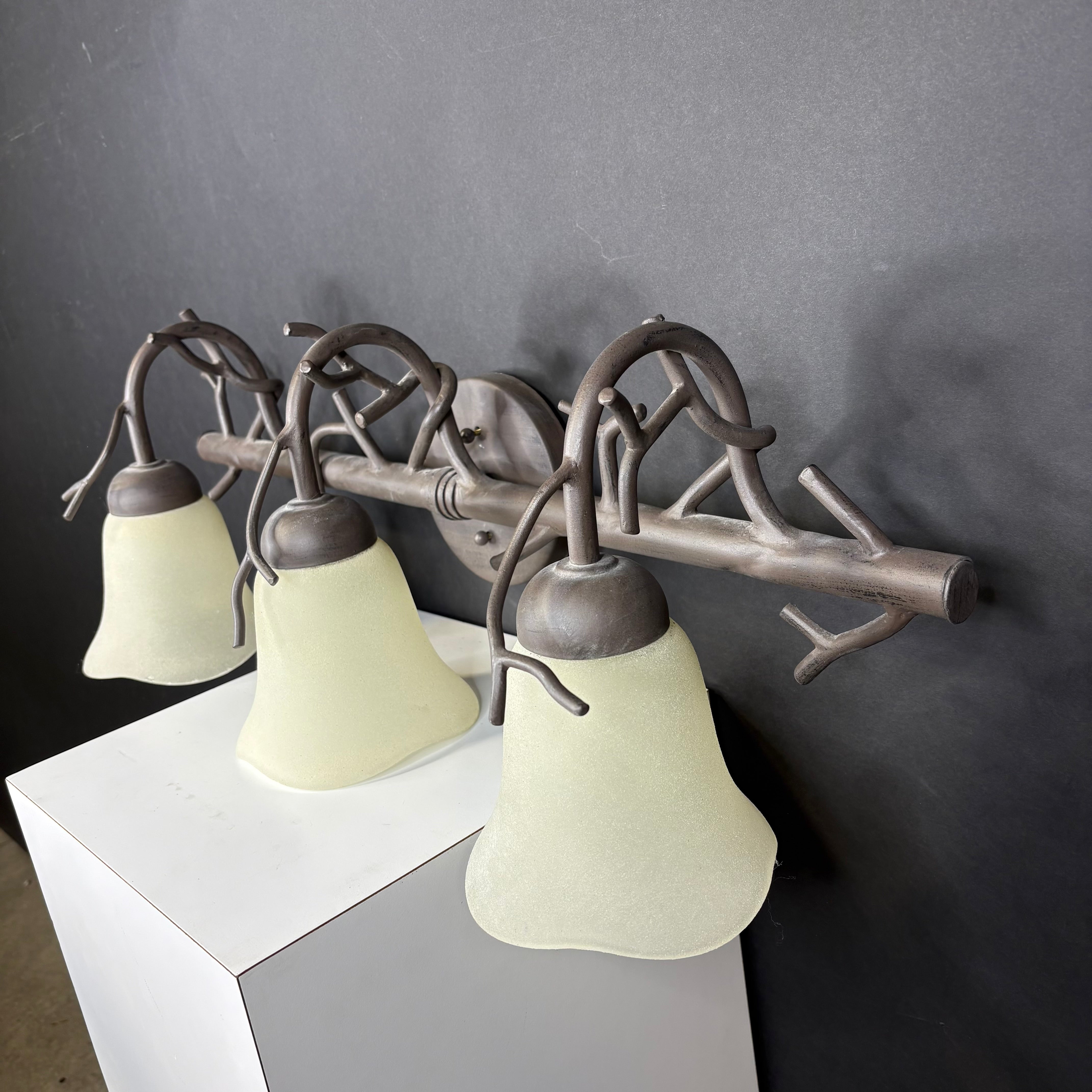 Kalco Lighting 3-Light Brown Bark Finish Metal with Piastra Glass Shades Vanity Wall Sconce 27”x 10”x 8”