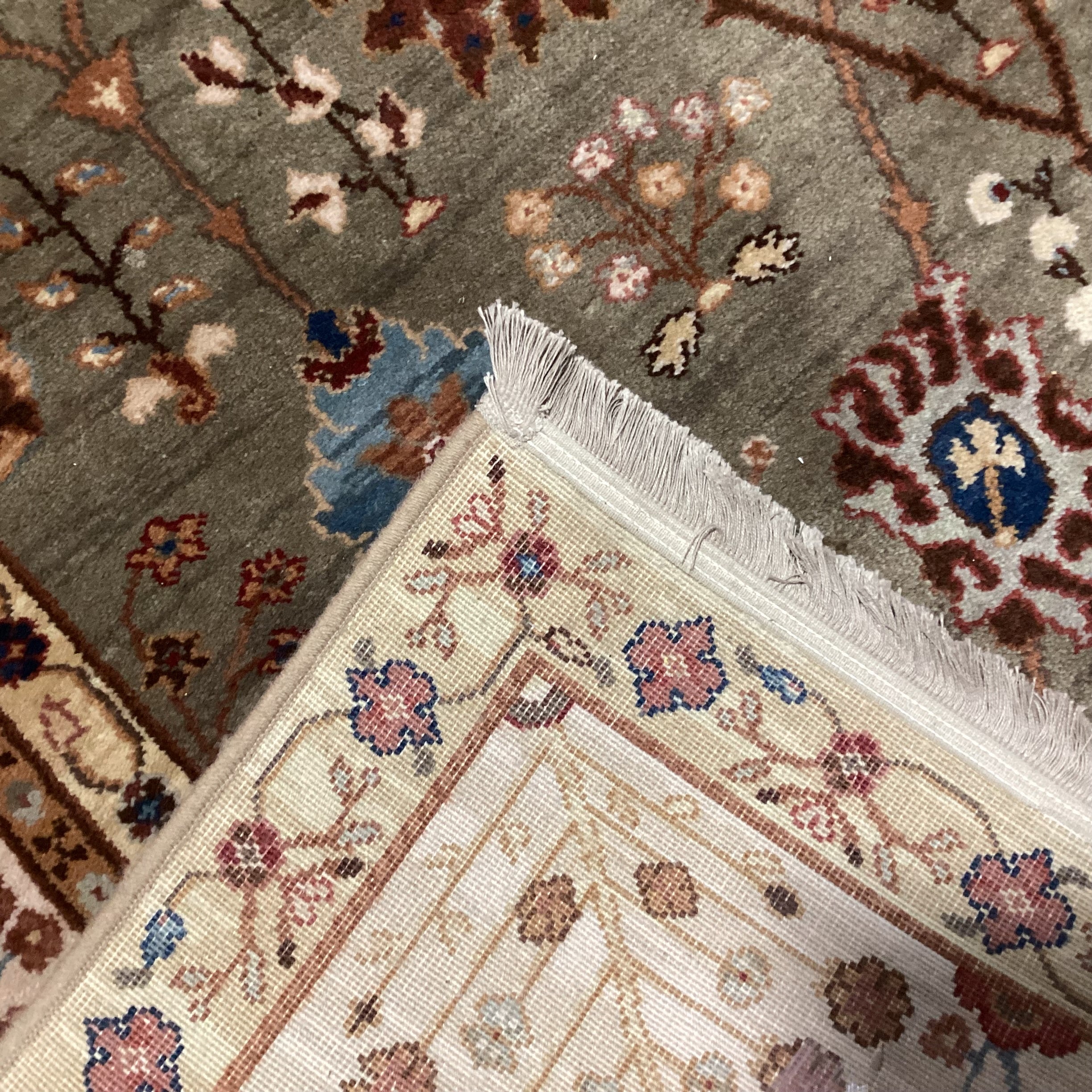 Karastan Paysage Palmette & Vinery Olive Tan Rust Blue Wool Rug8'8"x 12'4"