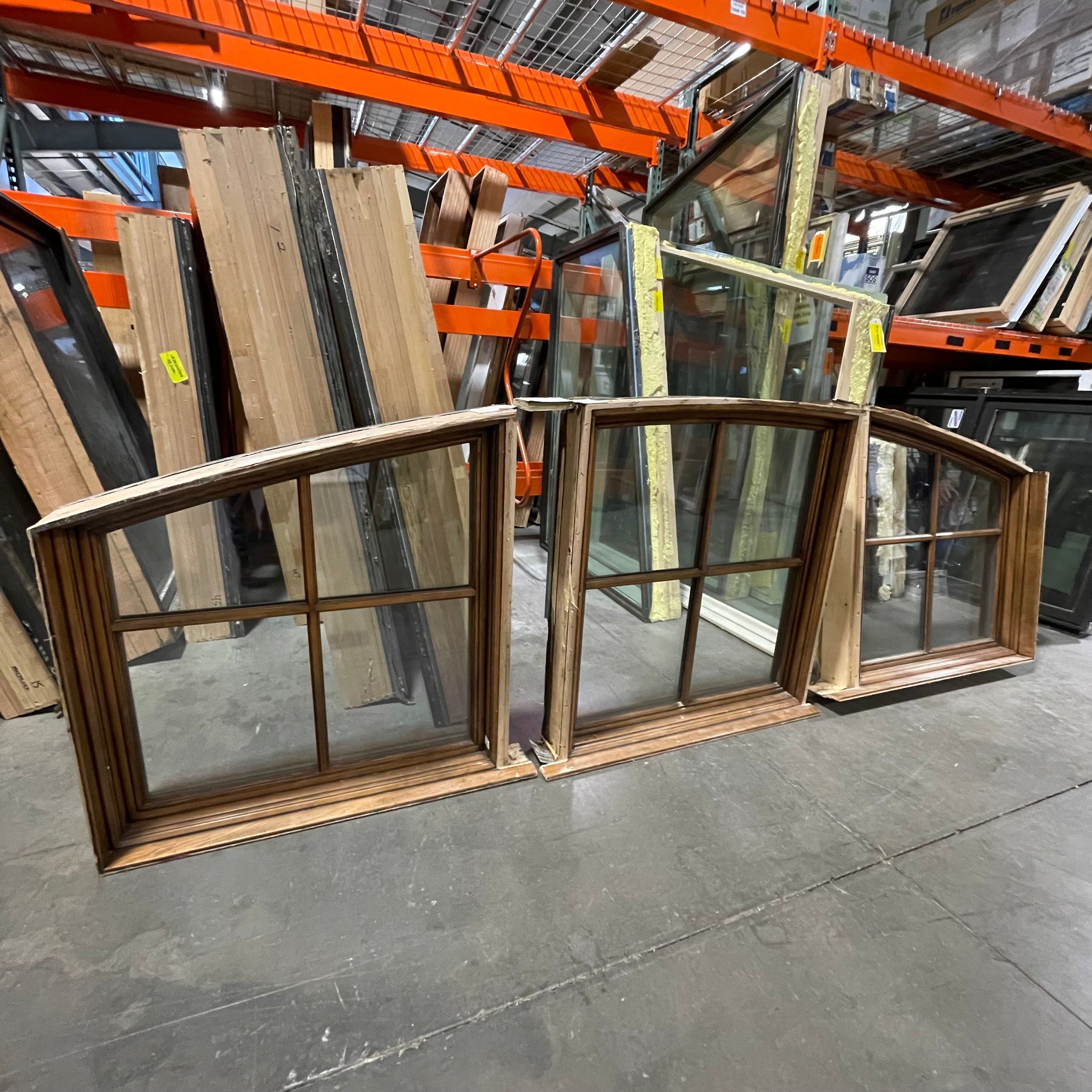 36"x 38" / 36"x 40" / 36"x 38"x 4.5" Arched Set of 3 Brown Metal Clad Fixed Exterior Windows