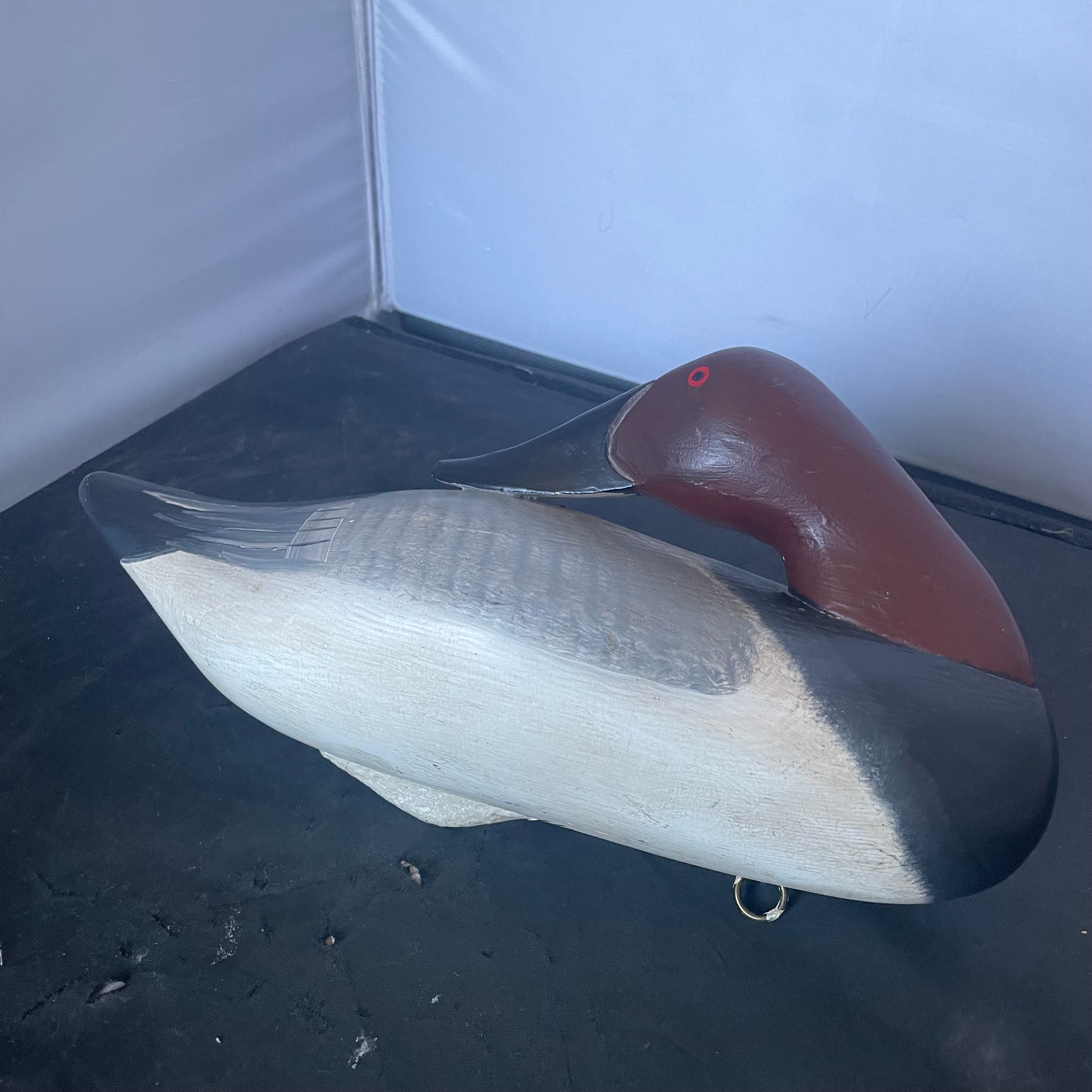 Vintage Handcarved Canvasback Drake "Sleeper" Decoy Signed by Artist, 14"x 7"x 5"