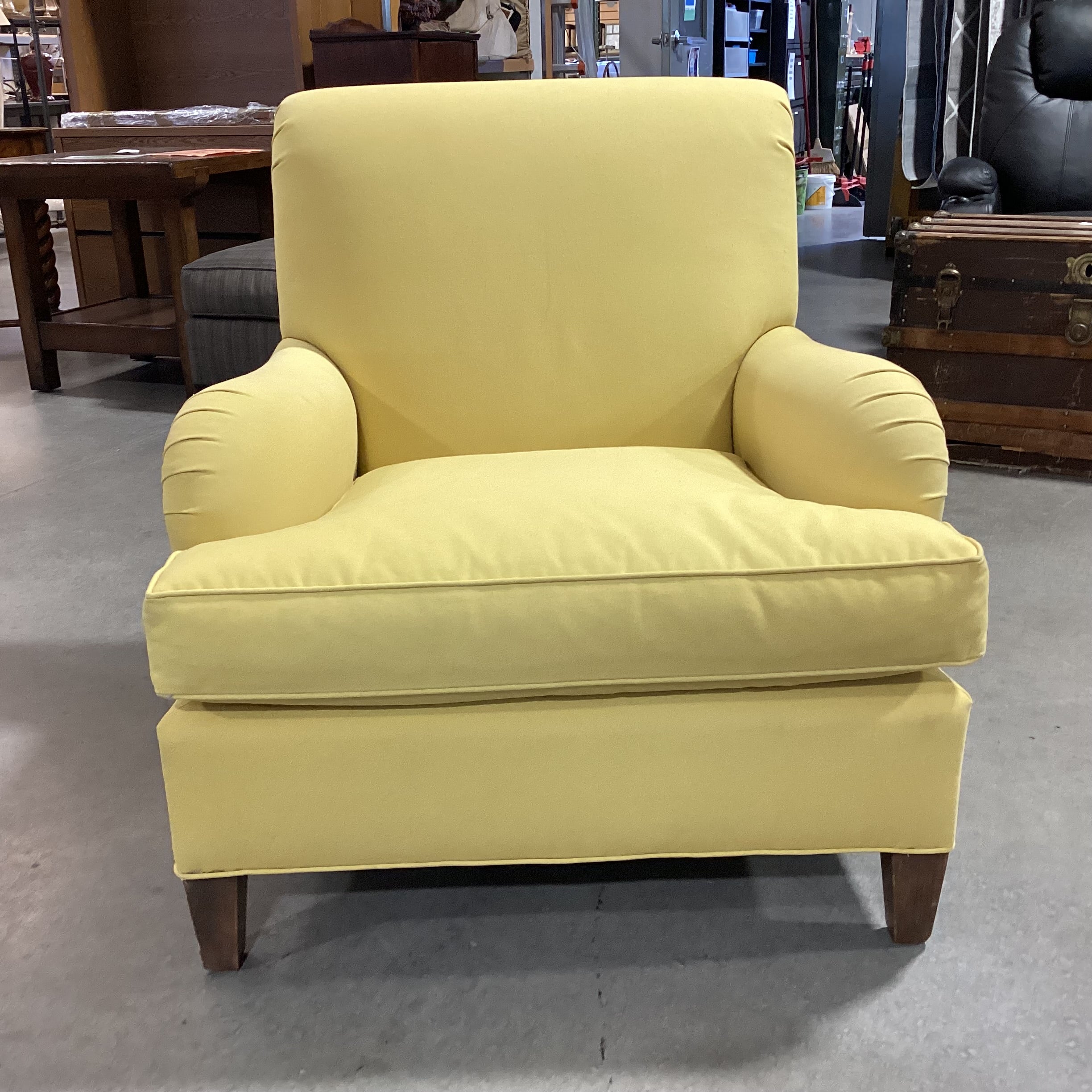 Custom Yellow Canvas Style & Down Roll Back & Arm Detail Chair 34"x 38"x 35"