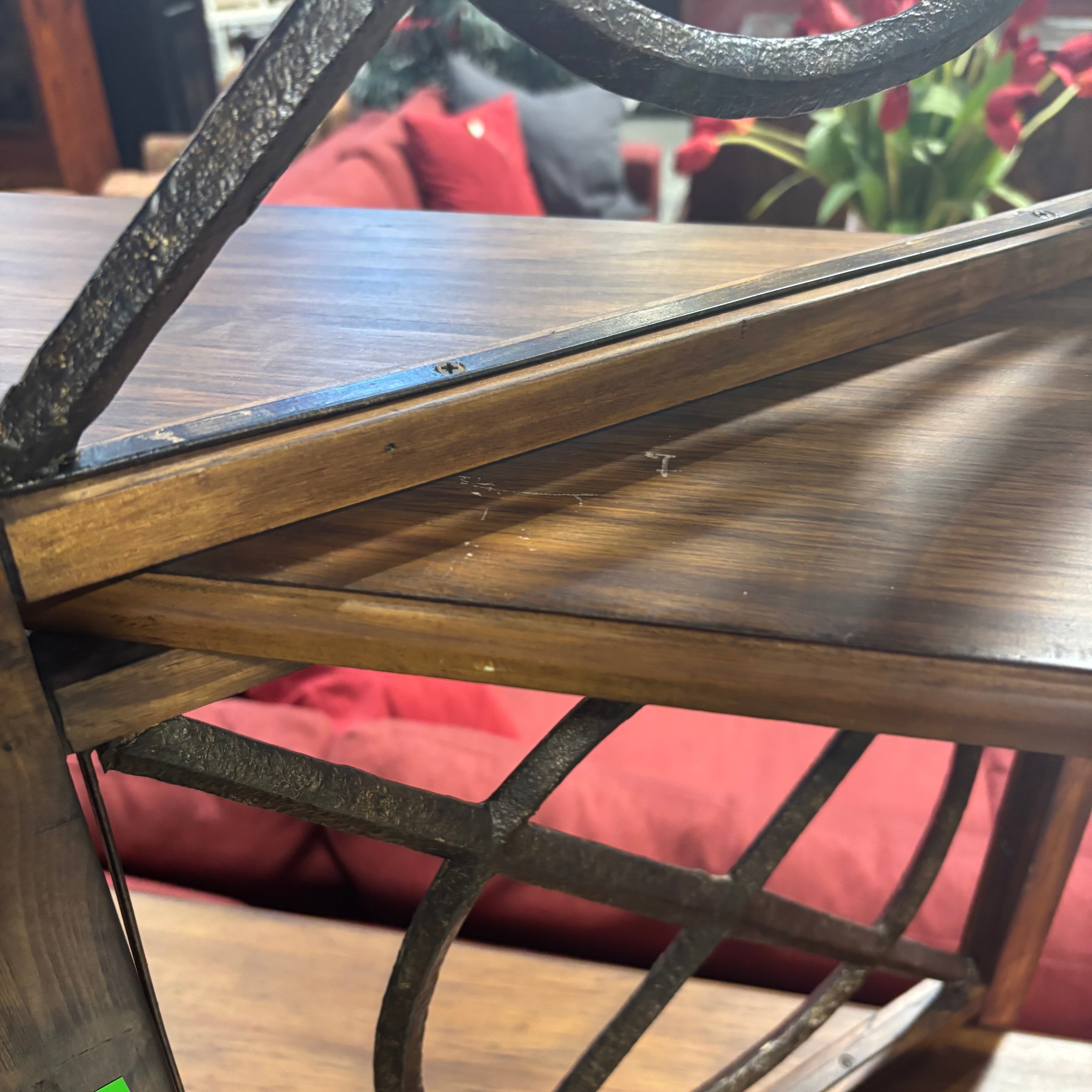 Solid Dark Finish 3 Tier Wood Shelf With Iron Like Accents 68"x 14"x 72.5"