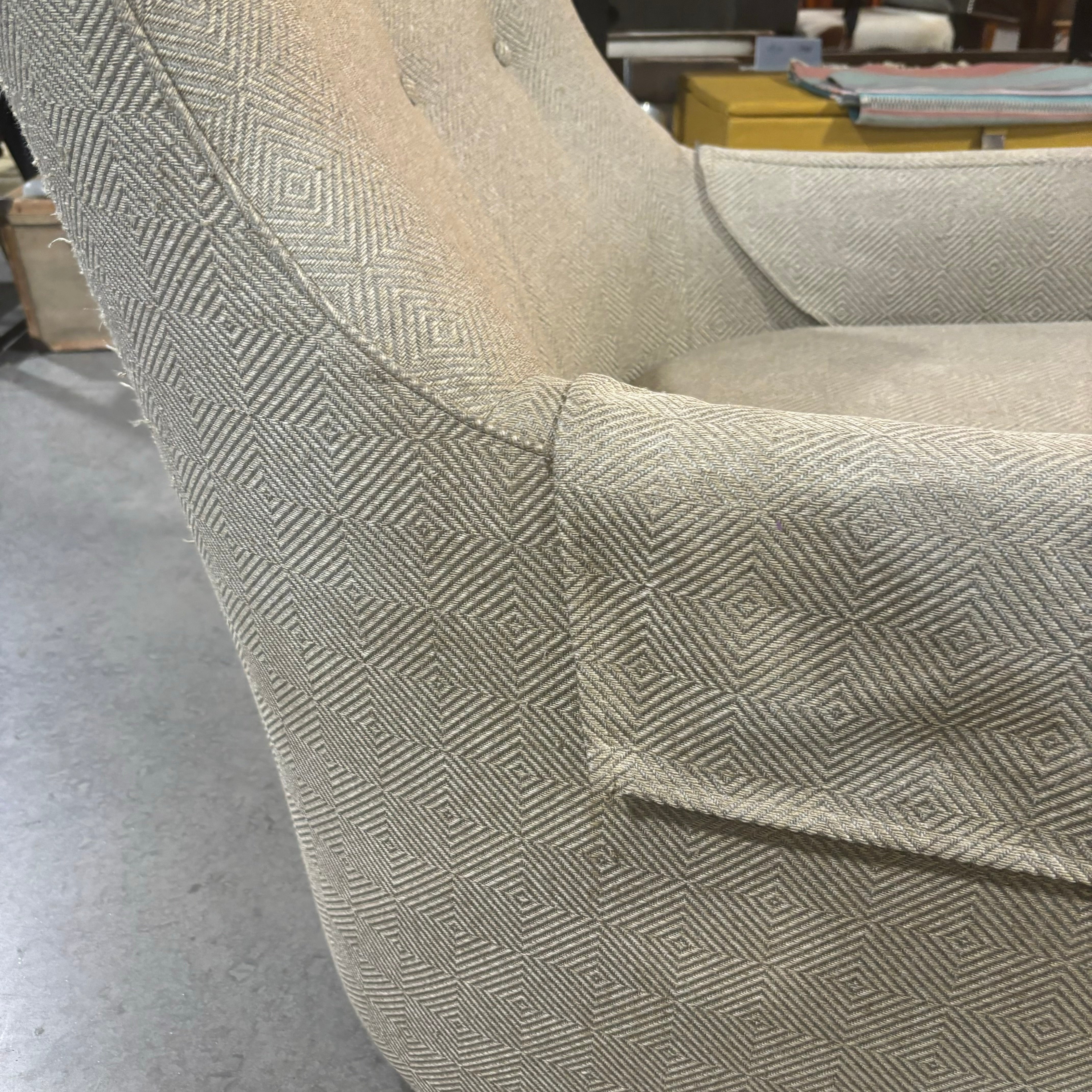 Jessica Charles Curved Highback Herringbone Pattern Swivel Chair 31"x 37"x 34"