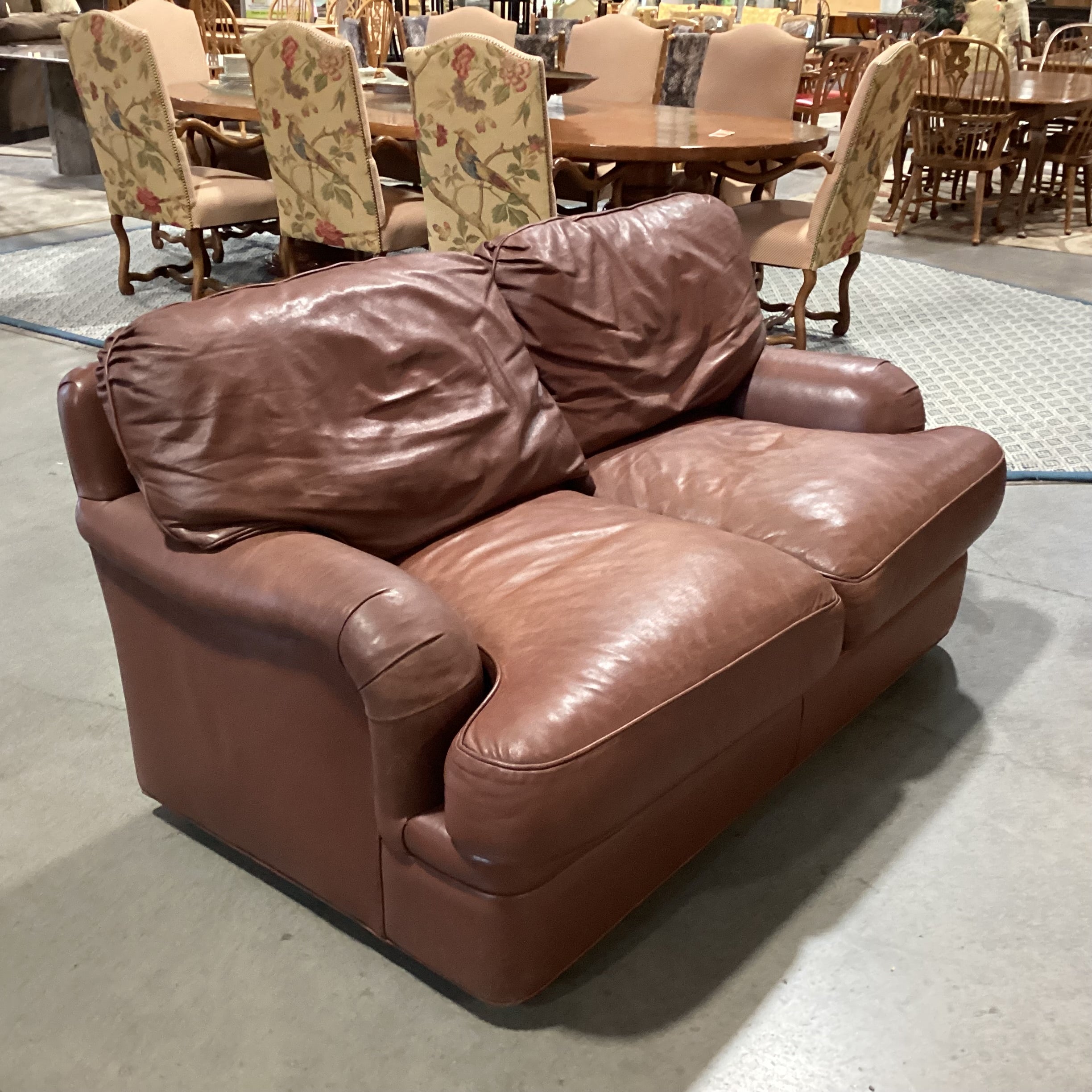 Hancock & Moore Brown Leather Down Mix Loveseat Sofa 66"x 39"x 35"