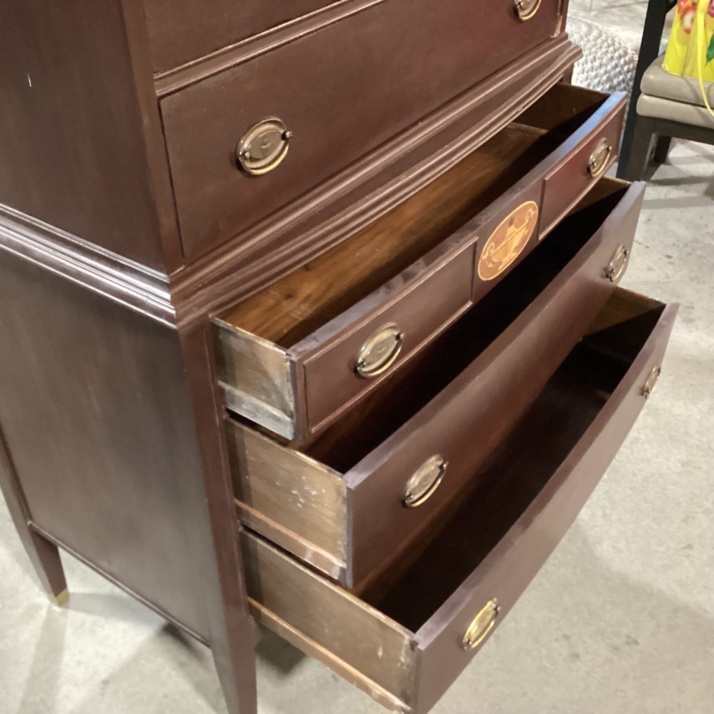 Antique Finished Wood with Inlay Detail 6 Drawer Chest 36"x 20"x 54.5"
