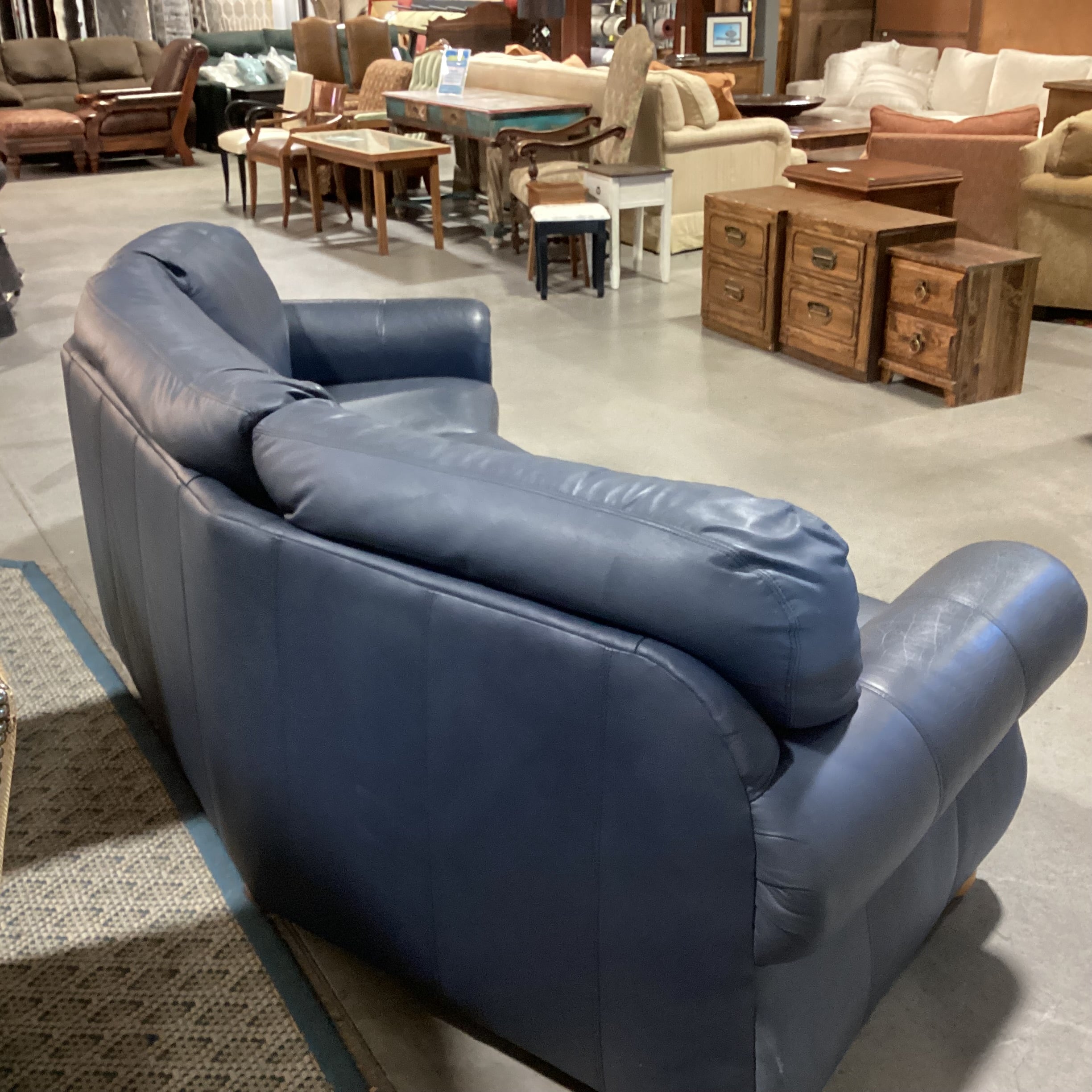 Creative Leather Furniture HighPoint Collection Angled Navy Leather Nailhead Sofa 120"x 54"x 36"