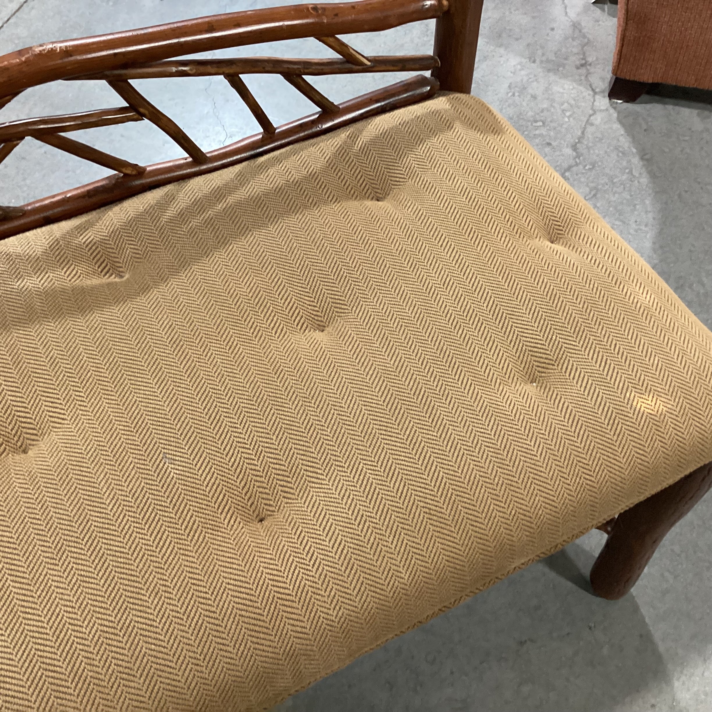 Log & Branch with Brown Upholstered Seat Bench 36"x 21"x 25"