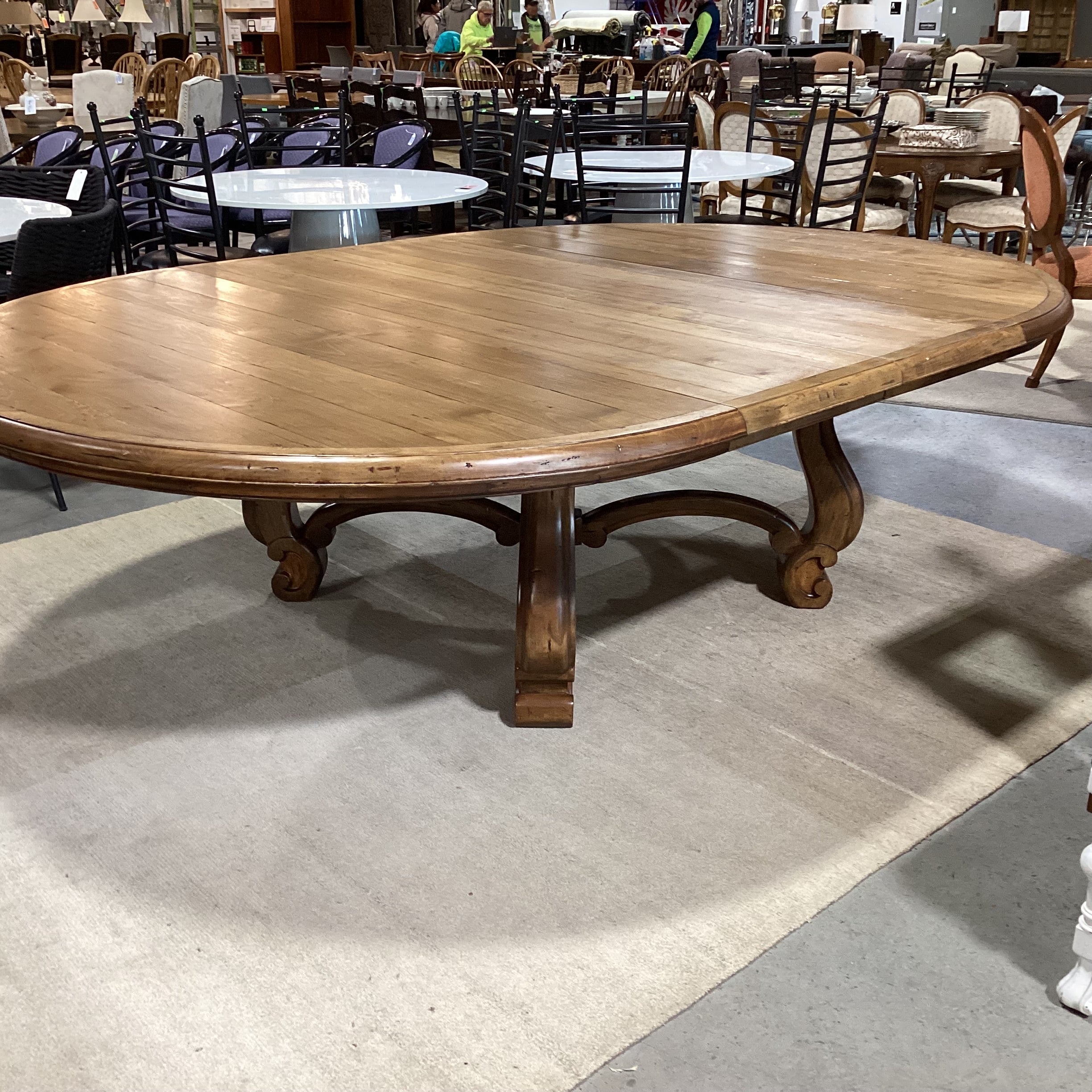 Custom Round to Oval Carved Ornate Base Adler Wood Dining Table 72" Diameter to 108"x 72"x 30"