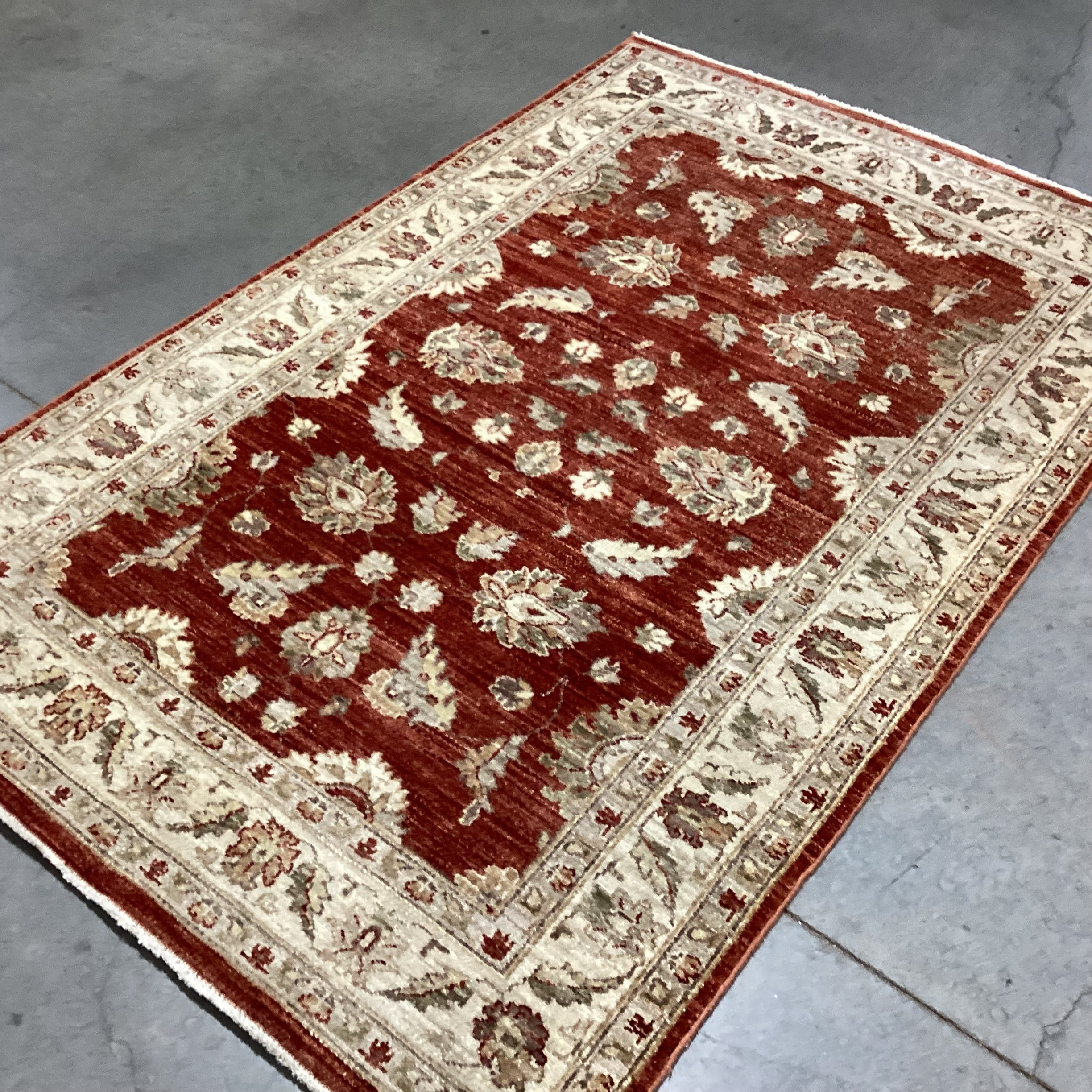 Afghan Oushak Rust & Cream Handwoven Wool Rug 4'2"x 6'4"