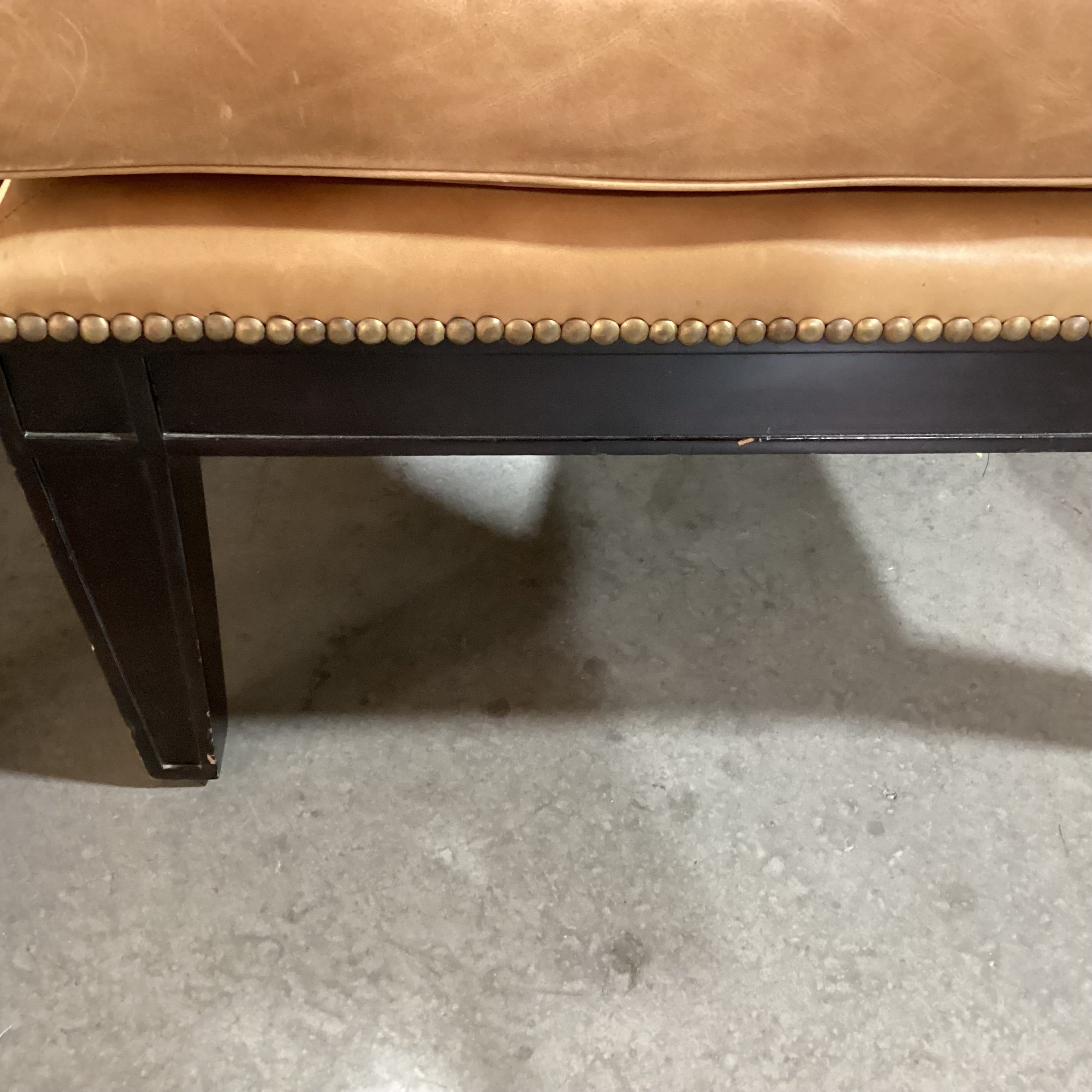Tan Leather Nailhead & Black Wood Slipper Chair 27"x 27"x 42"