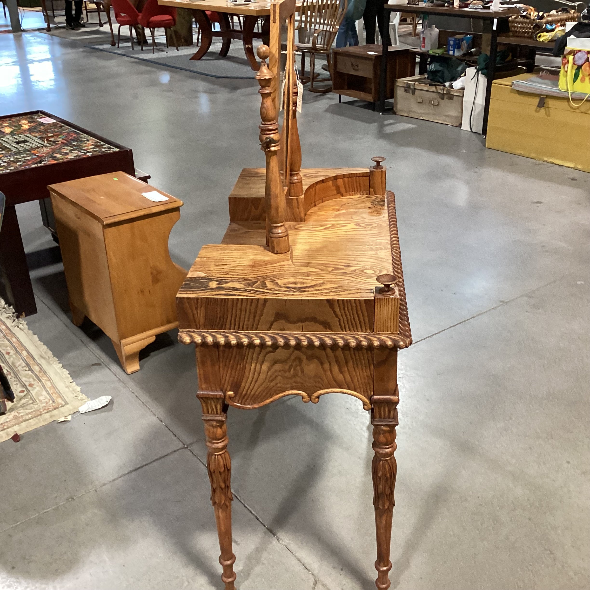 Antique American Carved Wood & Veneer 5 Drawer with Mirror Ladies Vanity Dresser 38"x 19"x 53"