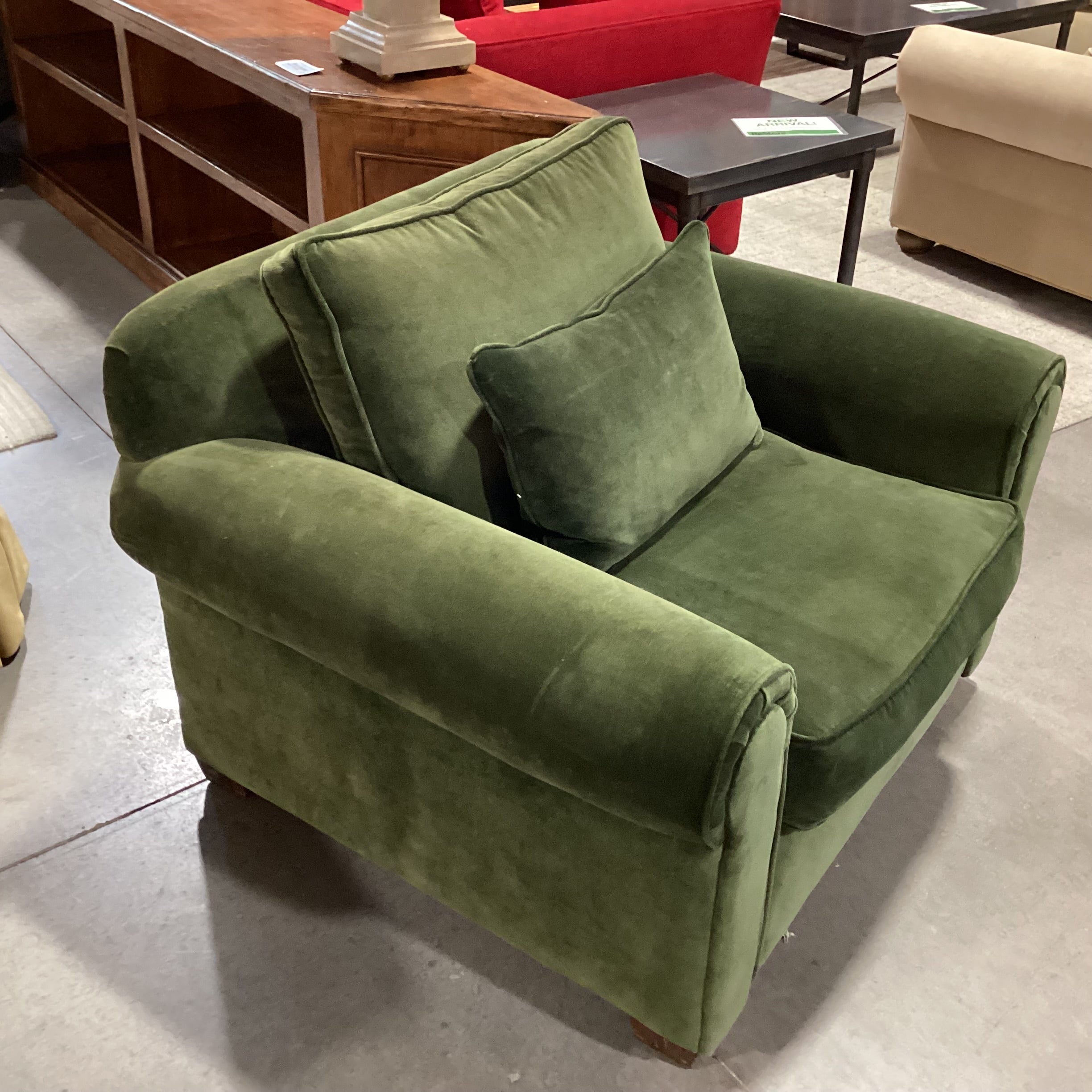 Pottery Barn Green Velvet Down Mix Chair 46"x 38"x 32"