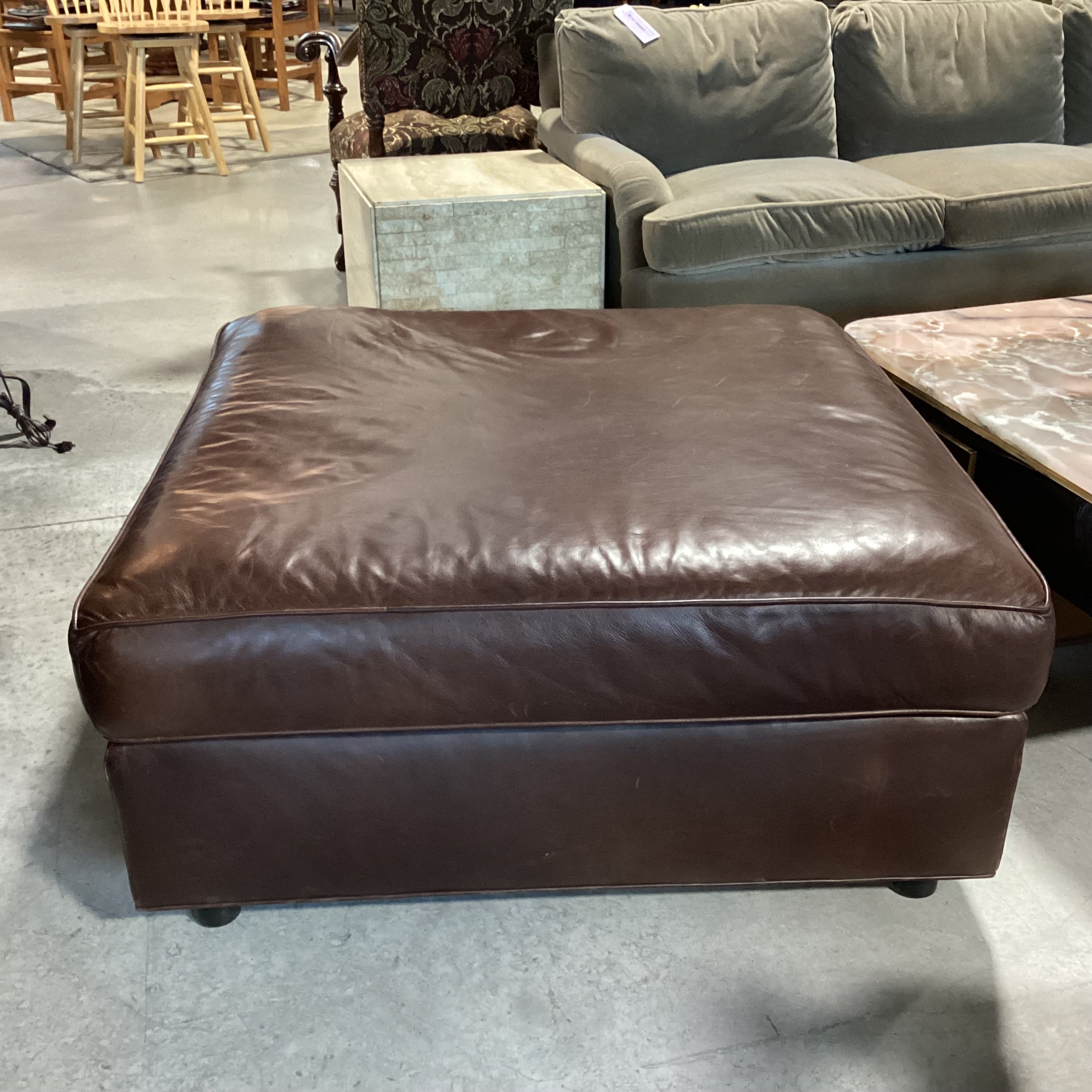 Brown Leather Square Ottoman 42"x 42"x 19"
