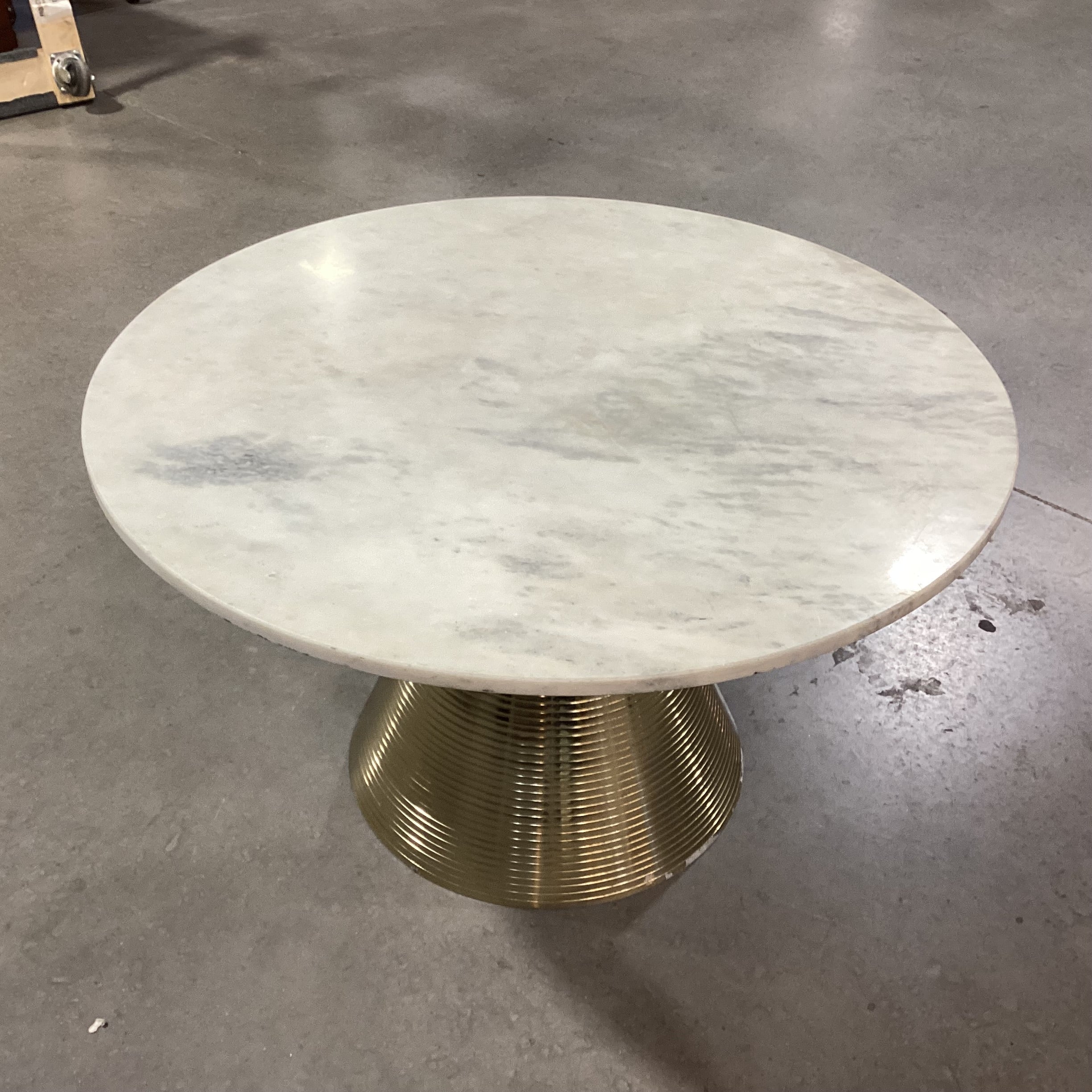 TOV Gold Cone Base & Round Marble Top Coffee Table 30" Diameter x 17.5"