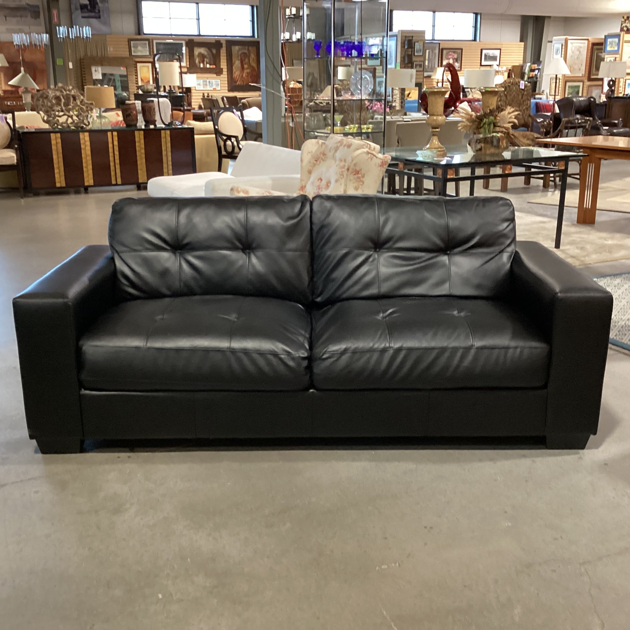 Black Faux Leather Tufted Sofa 82"x 36"x 33"