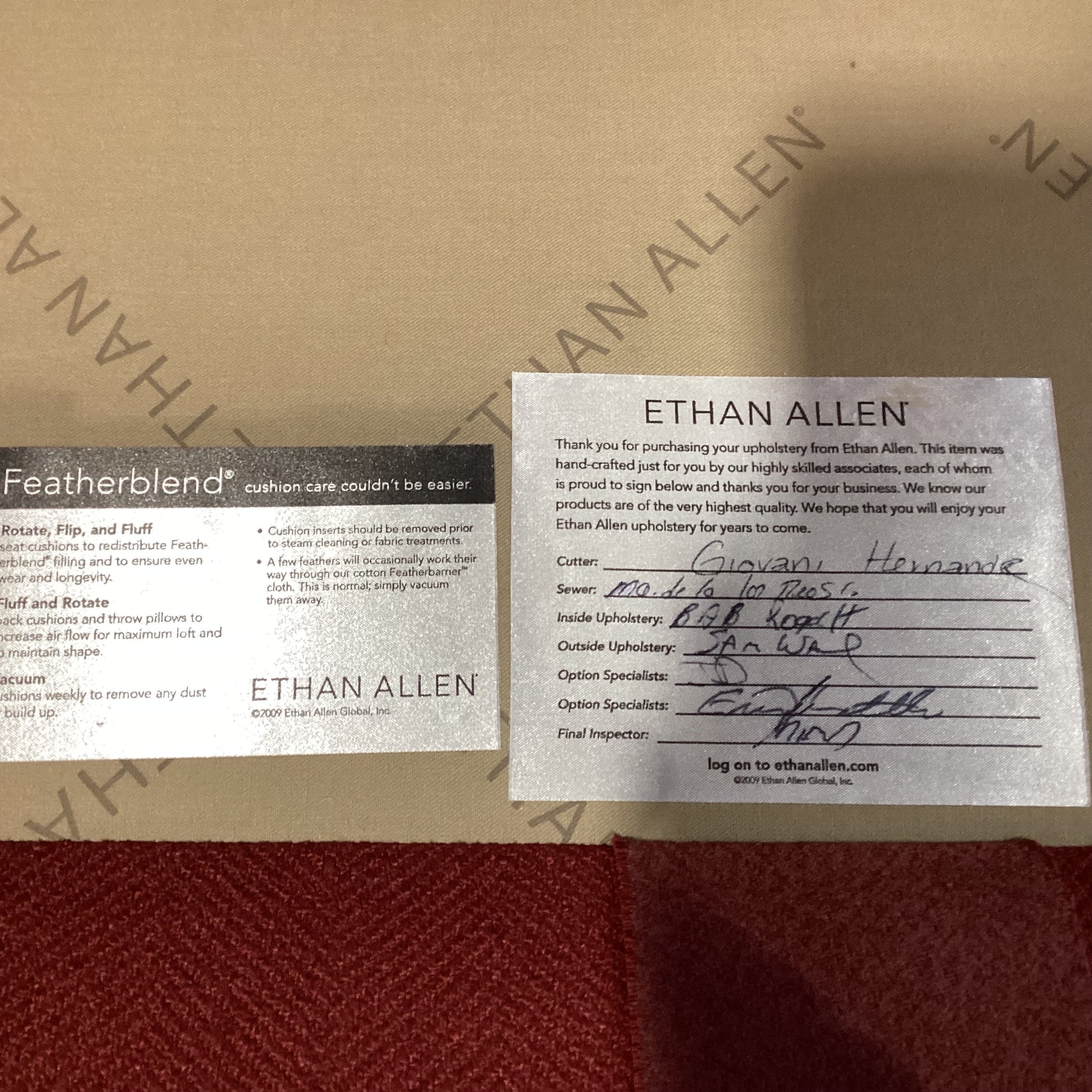 Ethan Allen Red Woven Feather Blend 4 Piece Sectional 131"x 102"x 38"x 28"