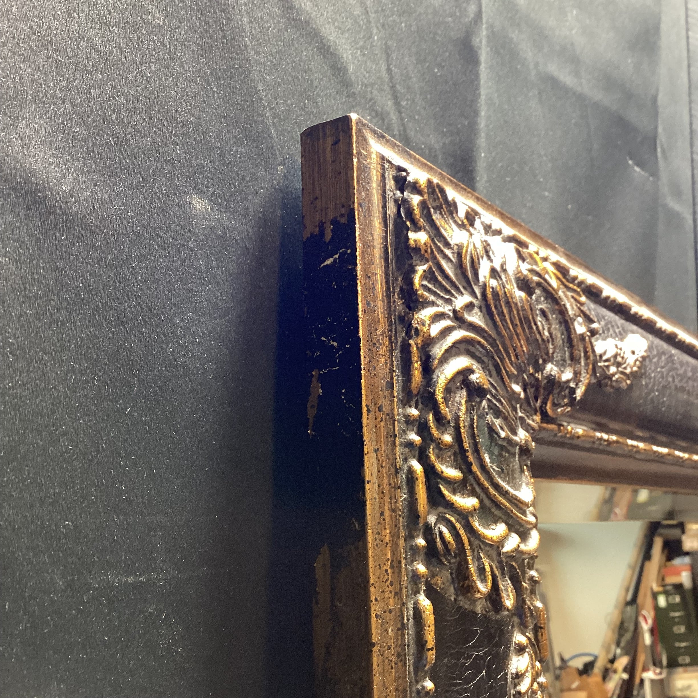 Vintage Bevelled Edge Ornate Gold And Black Wall Mirror 31" x 43"