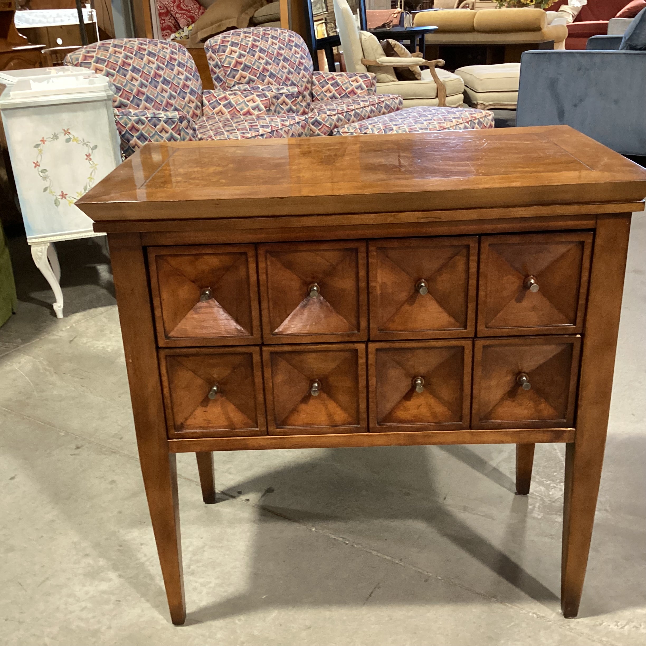 Century Furniture Finished Wood & Burl Veneer 2 Drawer Geometric Look Front Chest 32.5"x 19"x 32.5"