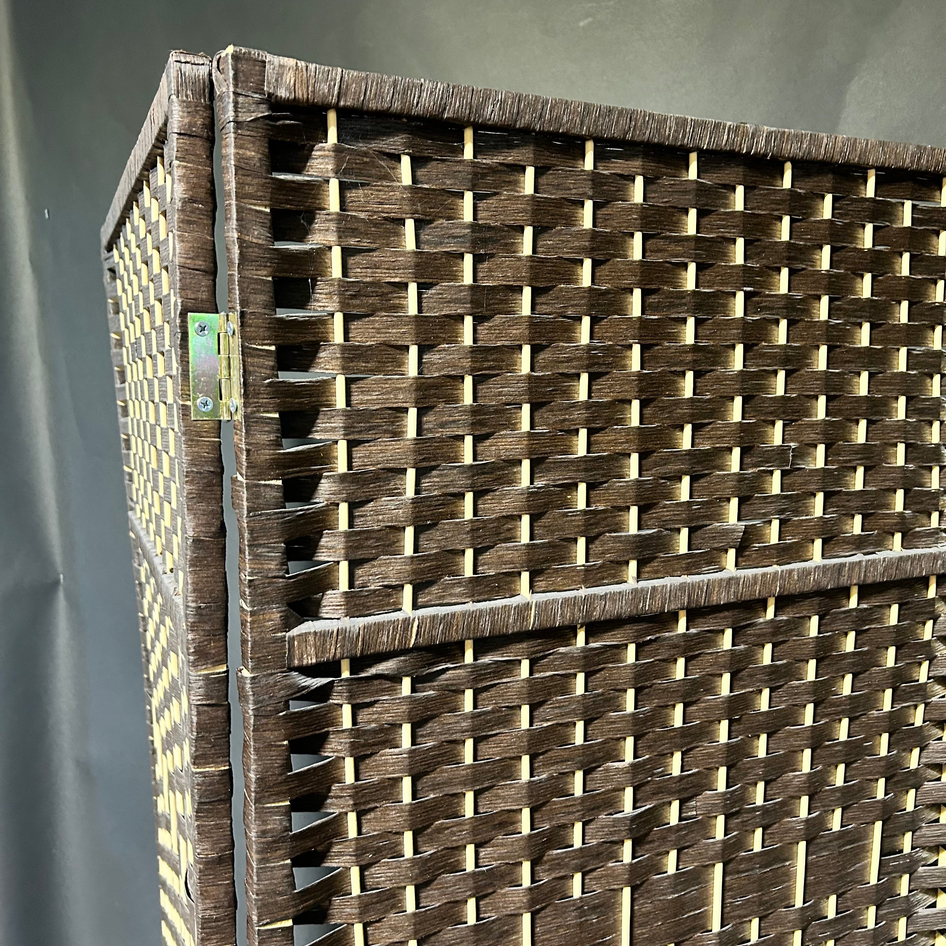 Brown Woven Fiber Privacy Divider 4 Panel 79"x 70