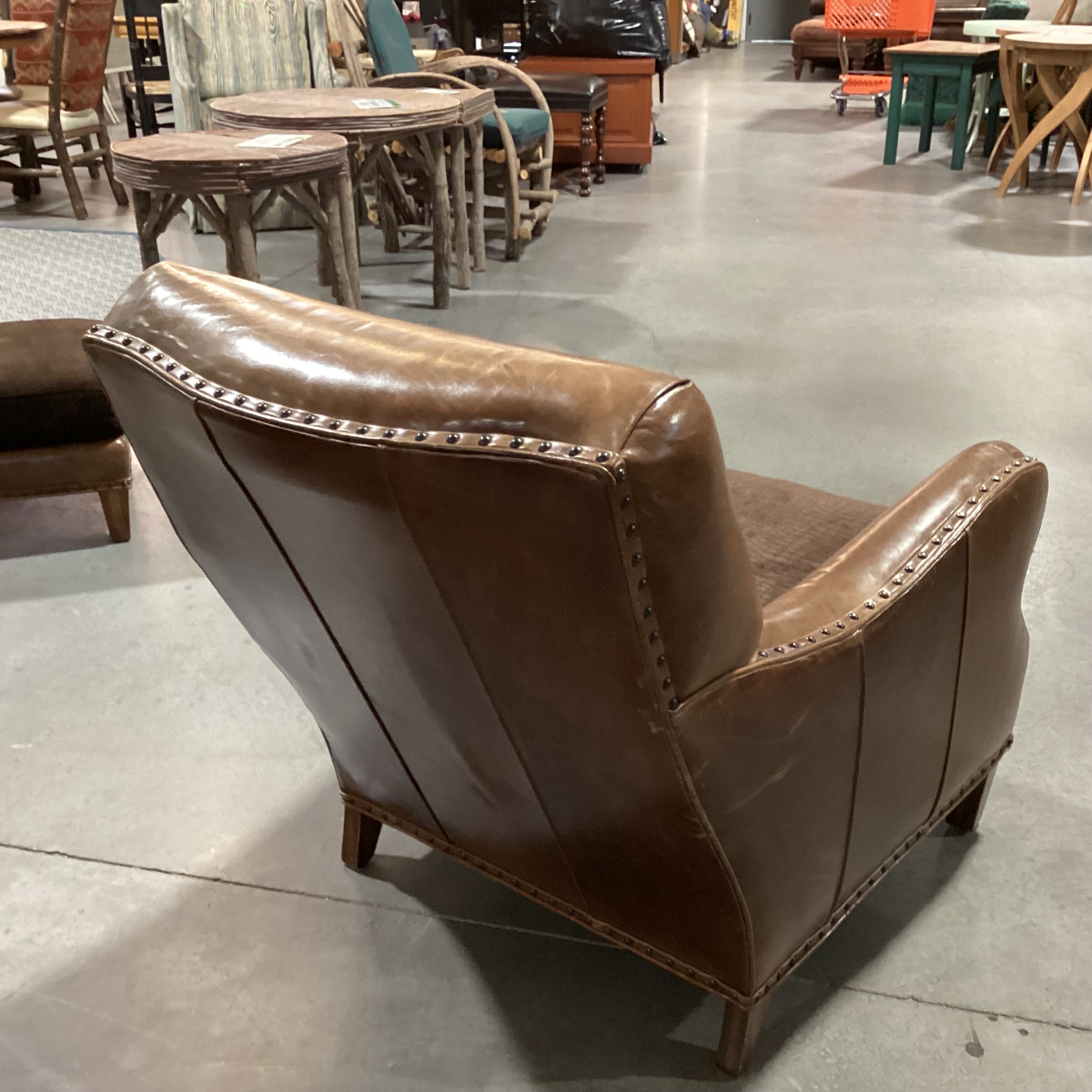 Westley Hall Collection Distressed Leather Nailhead with Brown Upholstered Seat Cushion Chair 31"x 38"x 34"