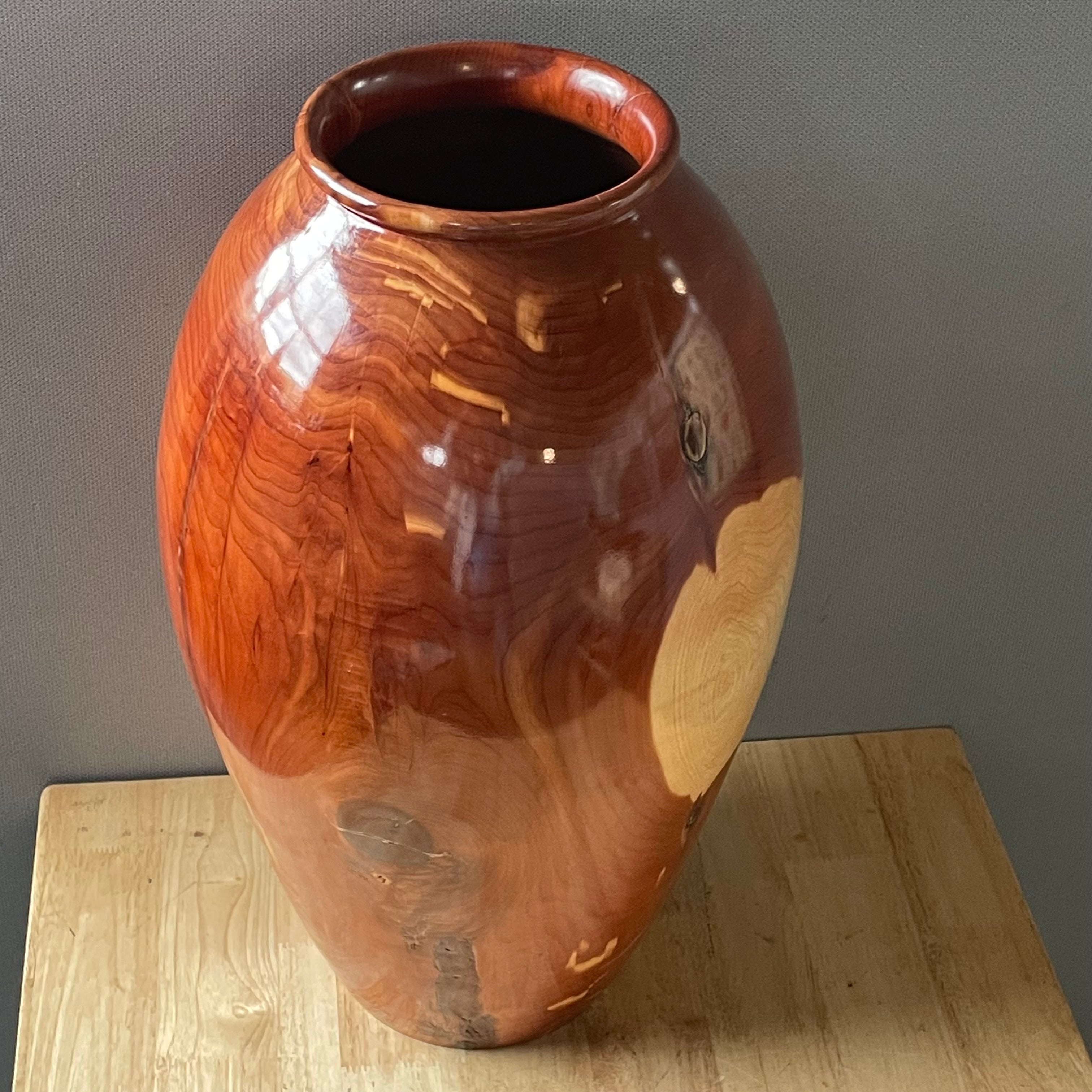 John Scott, Colorado Artist Hand-Turned Burl Wood Vase, 12"x 21"