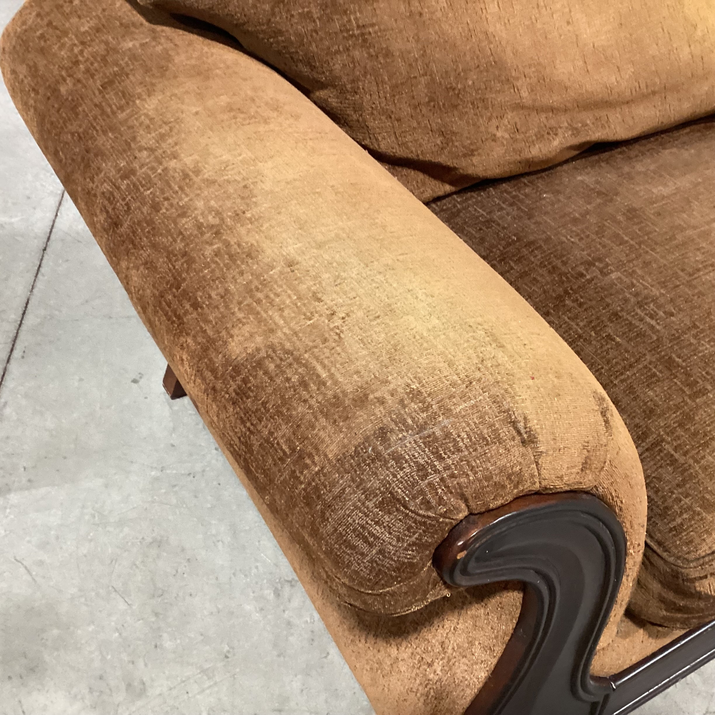 Corinthian Furniture Golden Brown & Carved Wood Sofa 74"x 39"x 39"