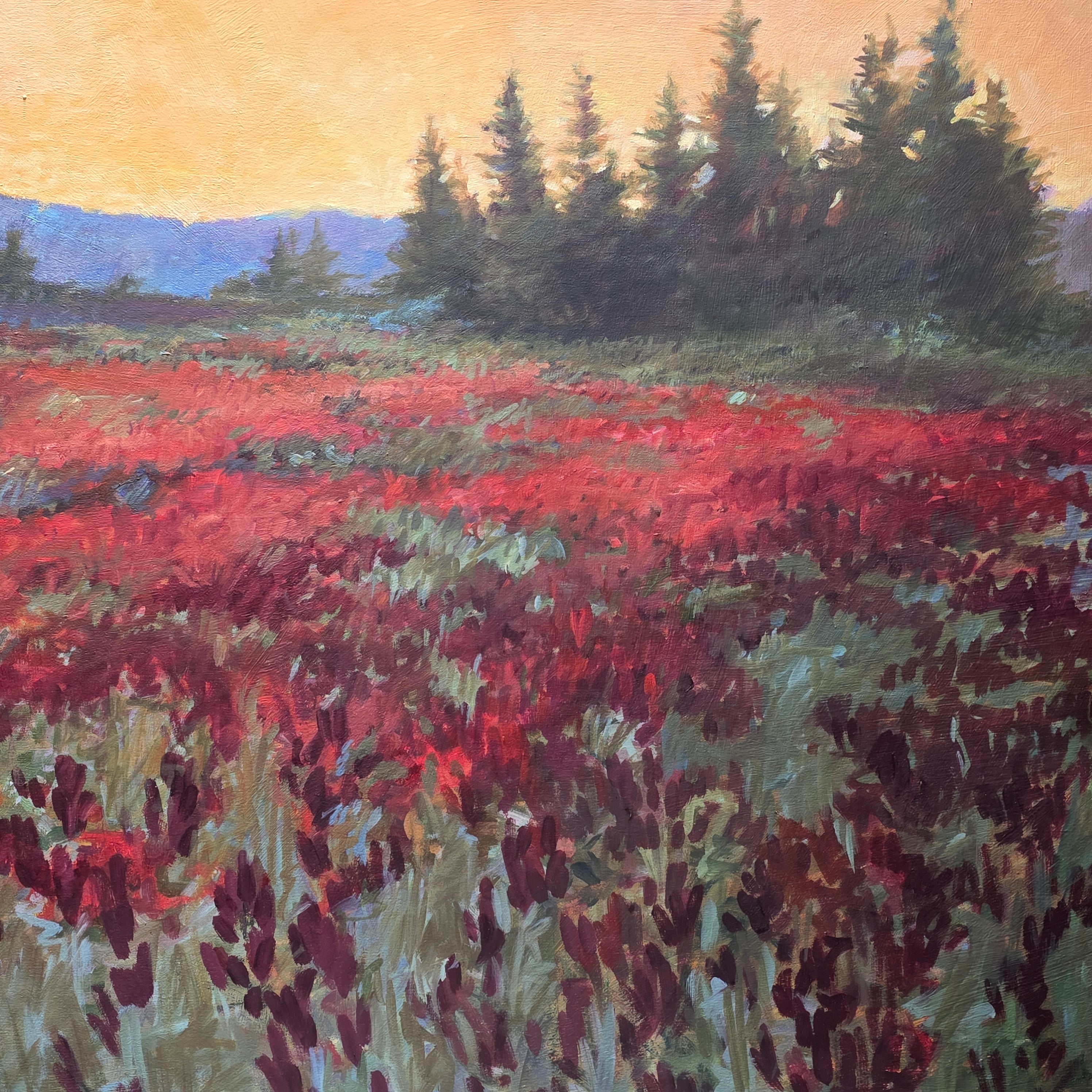Ann Ruttan Oil on Canvas Red Flowers in Field Landscape 53"x41" Canvas is 48"x36"