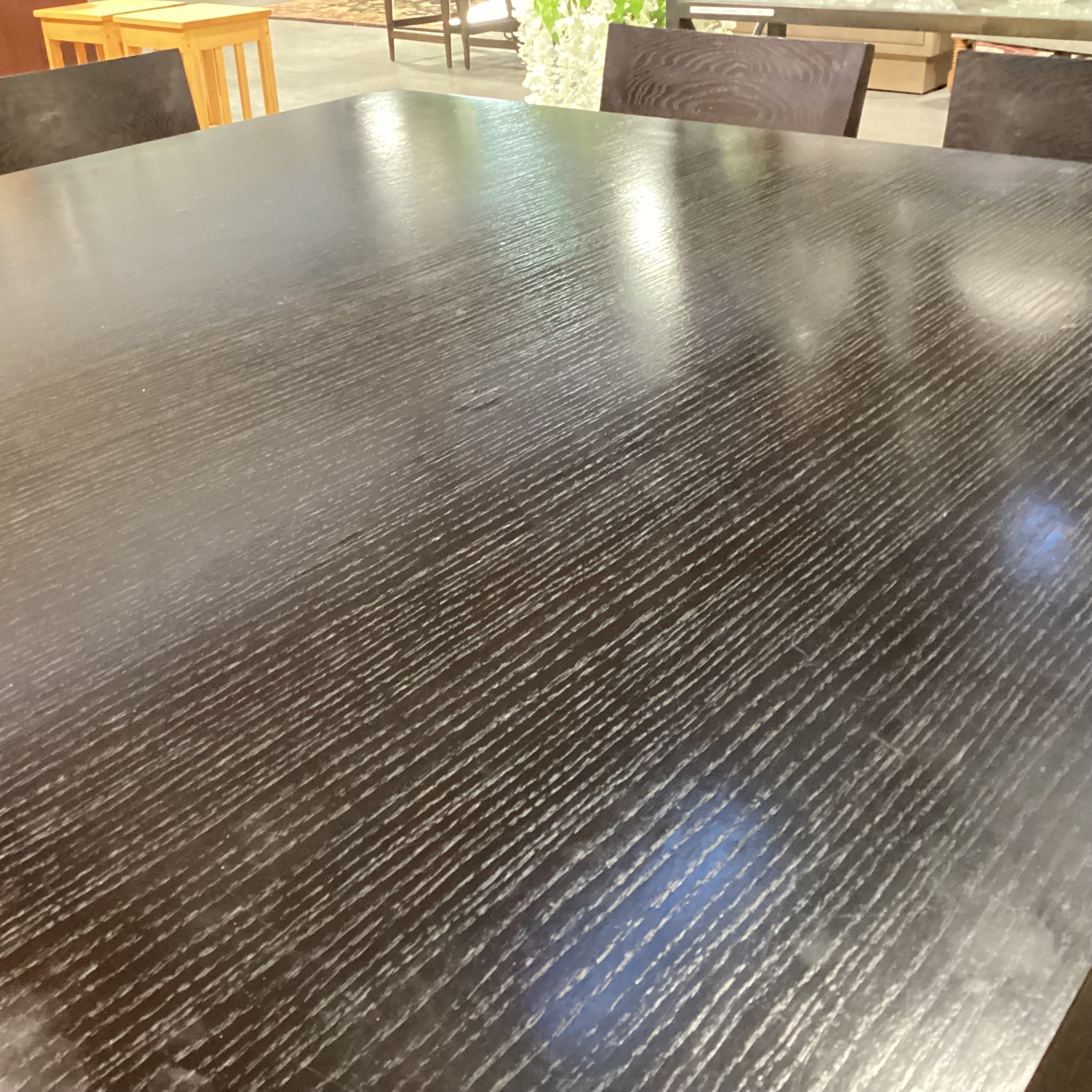 Casa Milano Italian Modern Japandi Design Table with 7 Wood & Leather Chairs Dining Set 59"x 59"x 29"