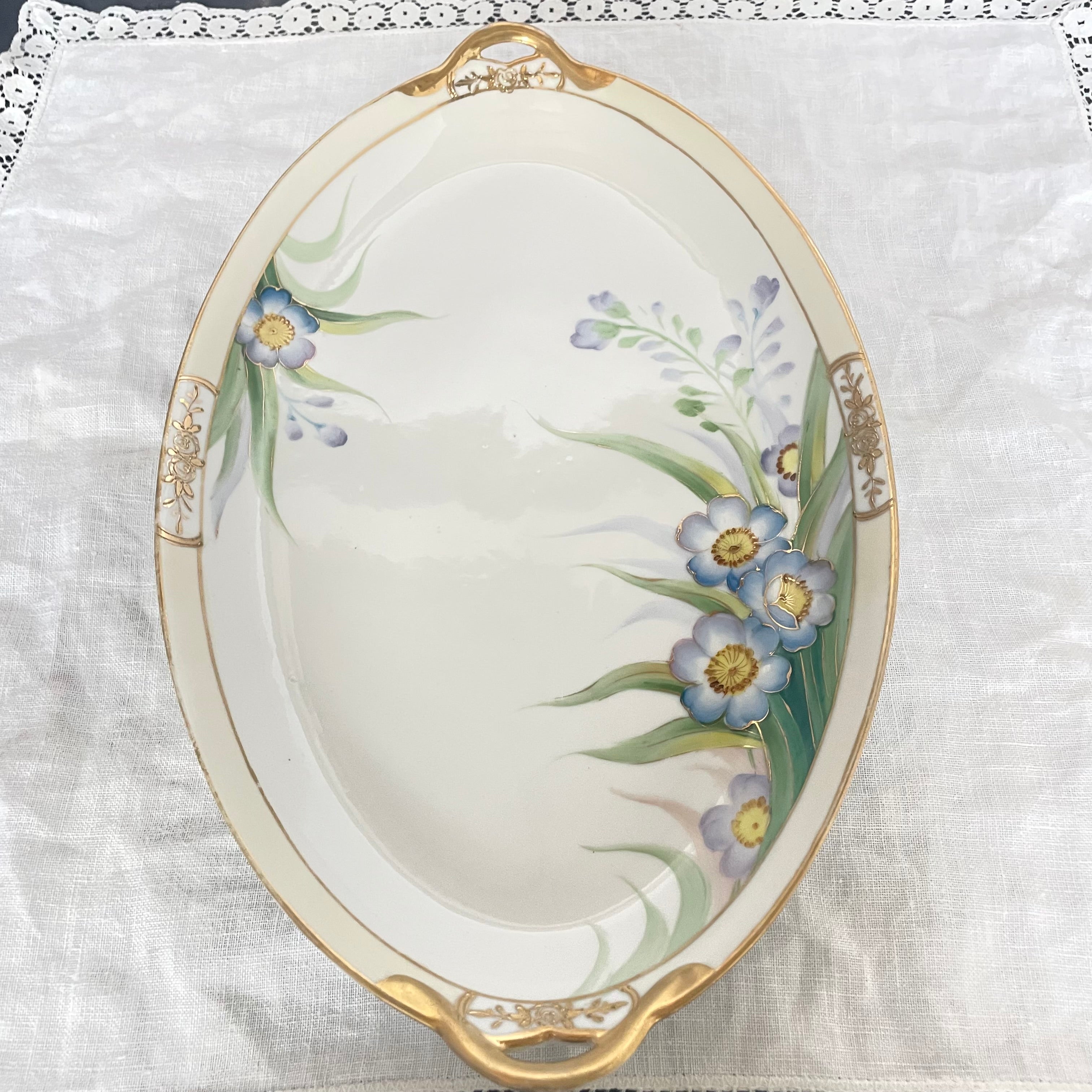 Set of 6 Pieces Antique 1920's Nippon Handpainted Serving Platter with 5 Small 6" Dessert Plates