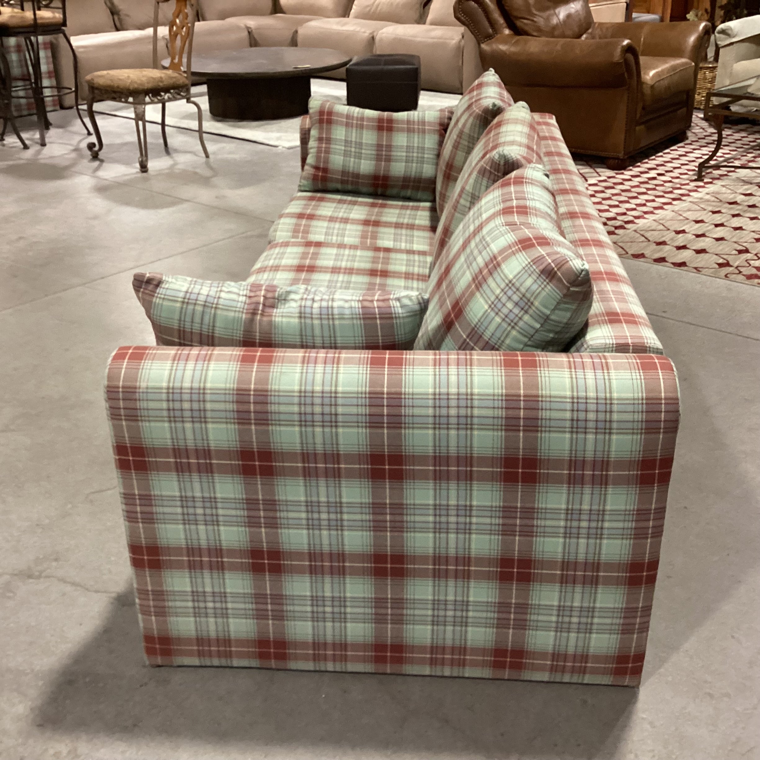 Green Rust Blue Woven Plaid Sofa 87"x 36"x 25"