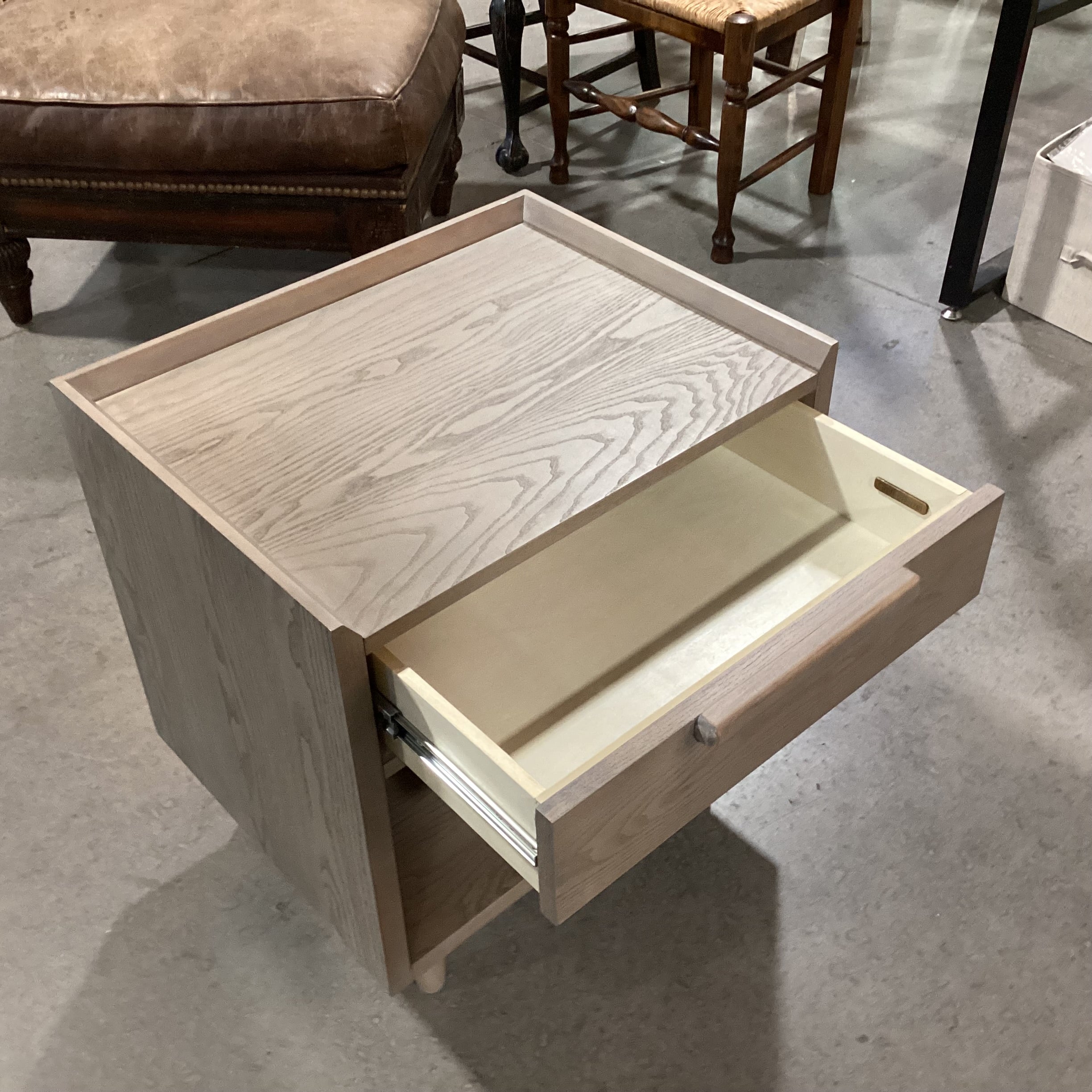 Crate & Barrel Tate Stone Grey Oak 1 Drawer Nightstand 23"x 18.5"x 25"