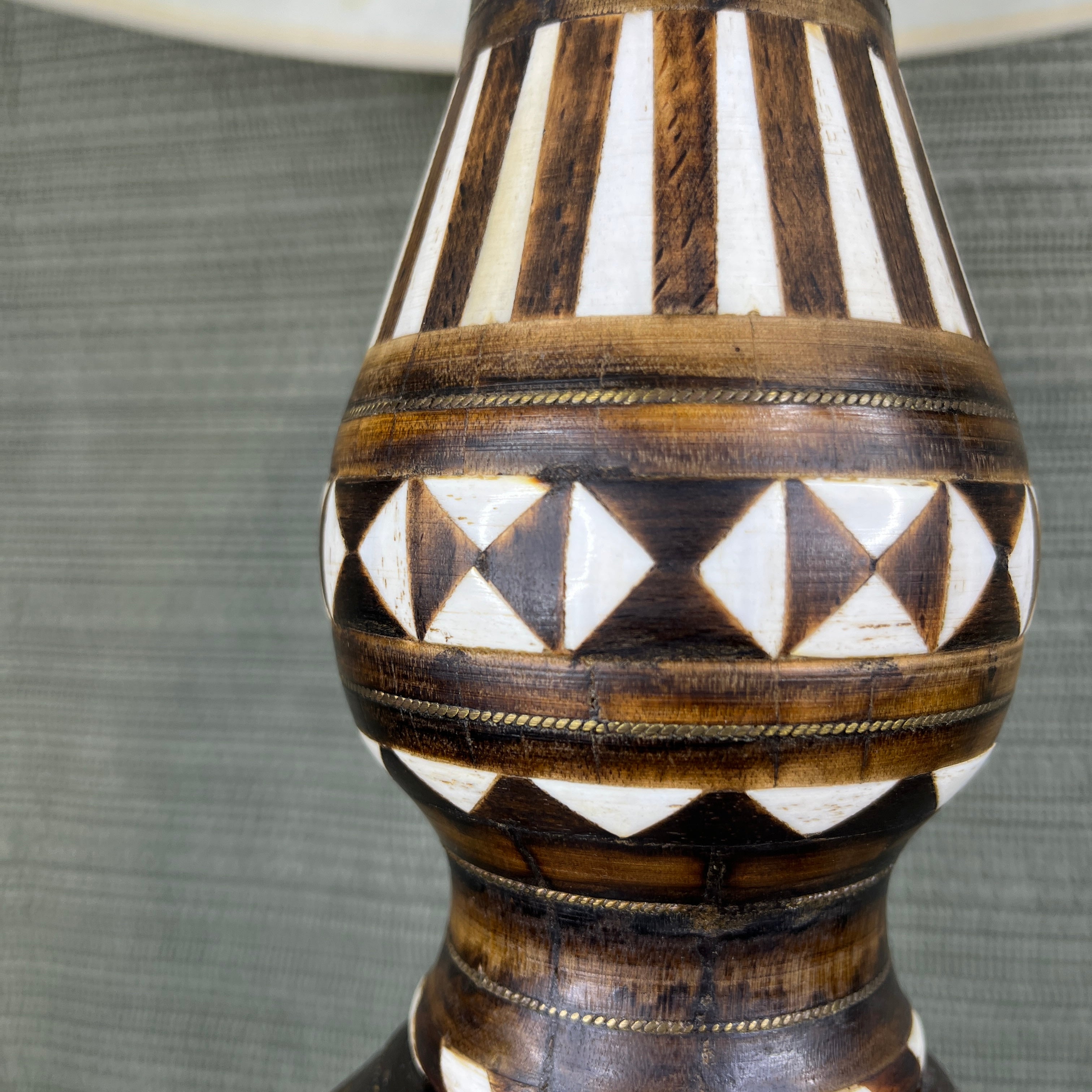 Badia Style Handmade Stained Teak and Bone Inlay with Shade Table Lamp 19" Diameter @ Shade x 31"