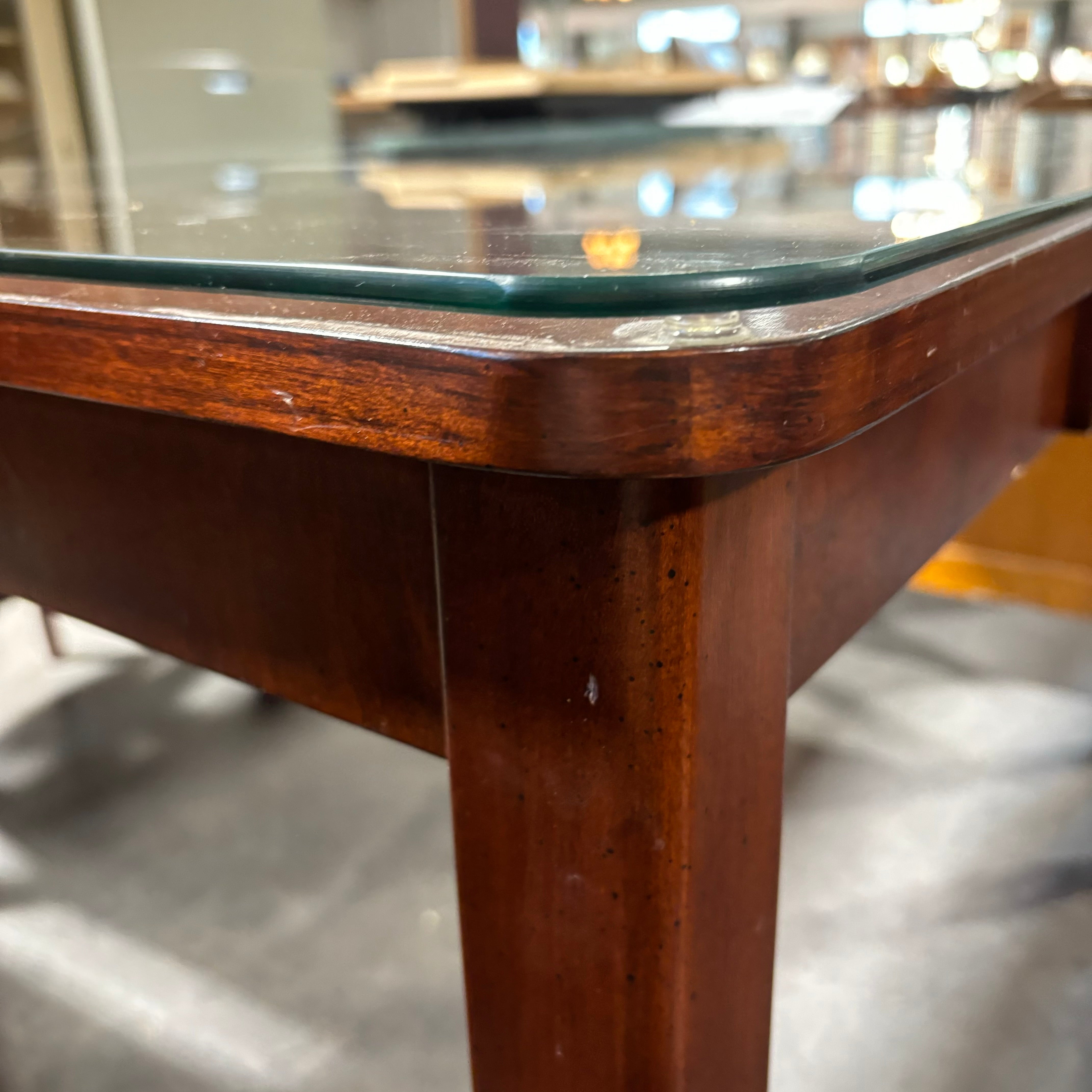 Indon Reddish Brown Finish Solid Wood with Center Pullout & Glass Top Desk 48"x 30"x 32"