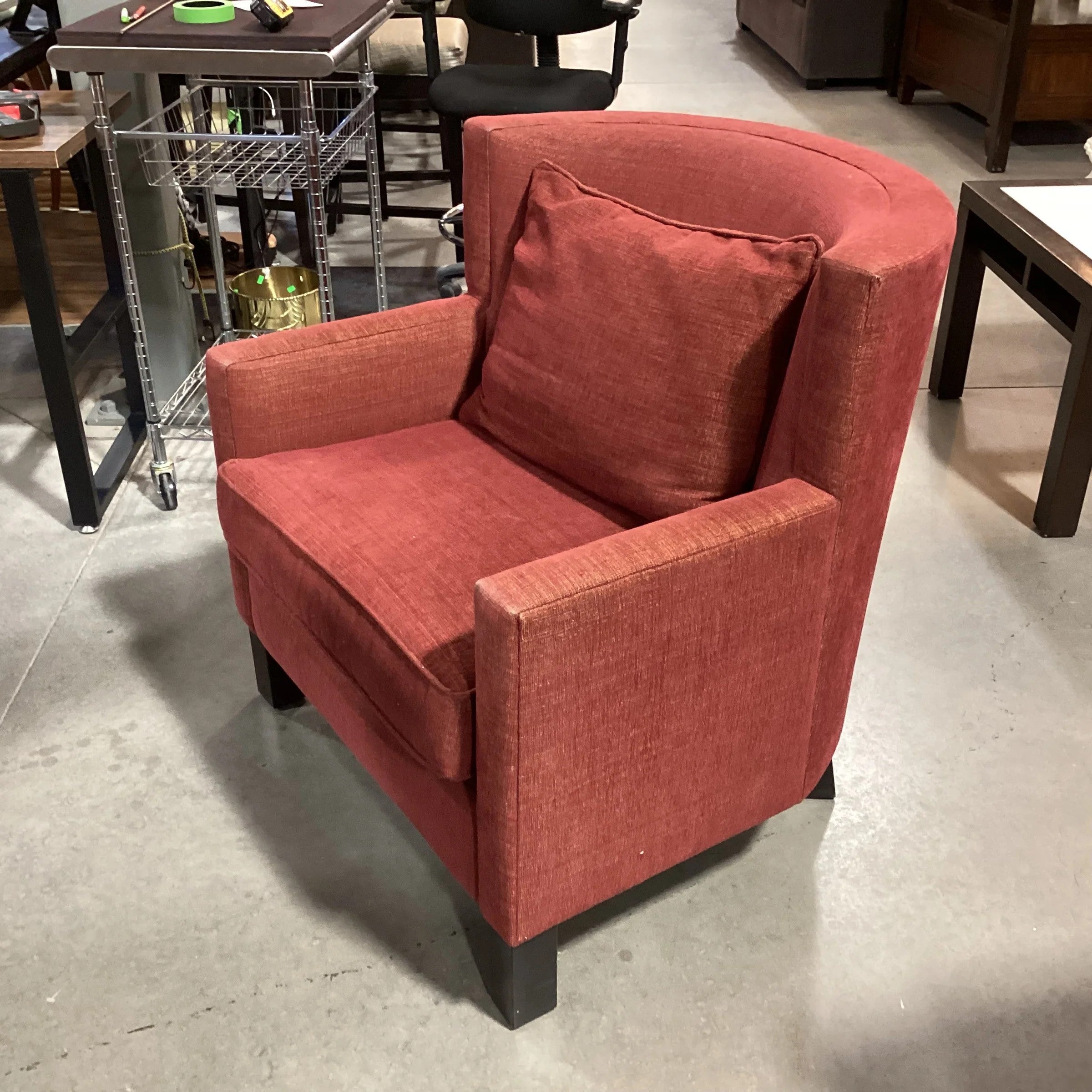 Red Gold Woven Curve Back Chair 33"x 34"x 35"