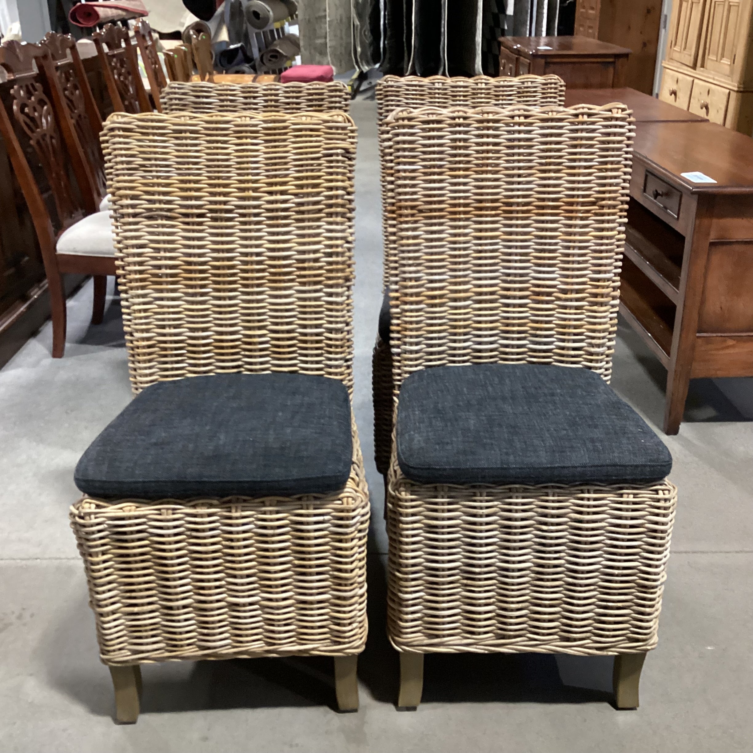 SET of 4 Wicker Woven Rattan with Charcoal Cushion Dining Chairs 20"x 23"x 40"