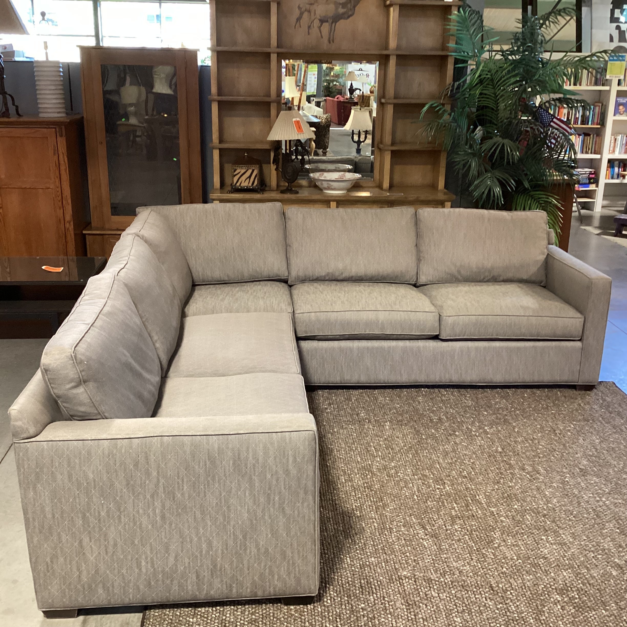 Crate & Barrel Taupe Brown Diamond Woven Down Mix 3 Piece Sectional 102"x 102"x 36"x 30"