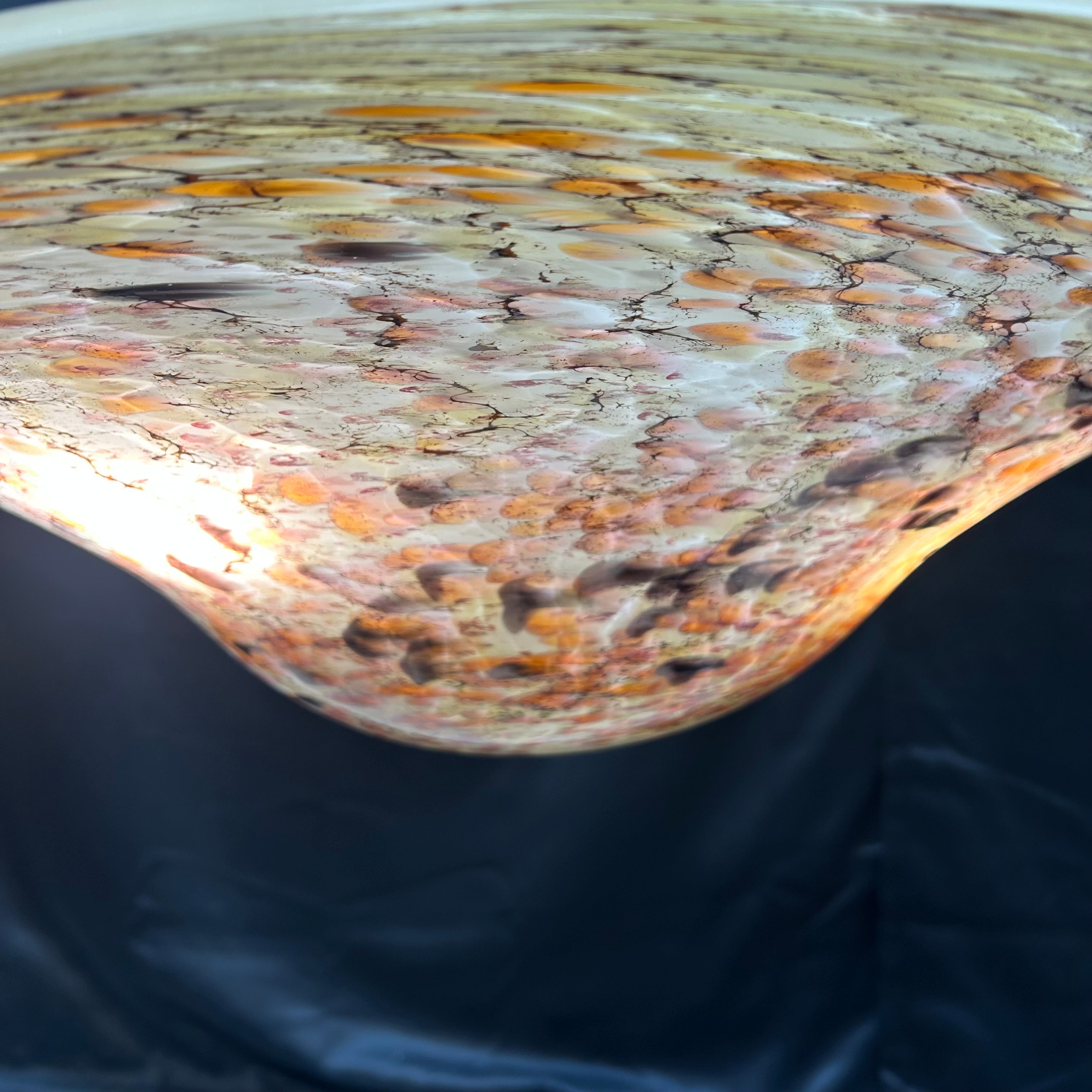 Multi Color Fused Glass Bowl & Iron Arms 26"x 44"Pendant