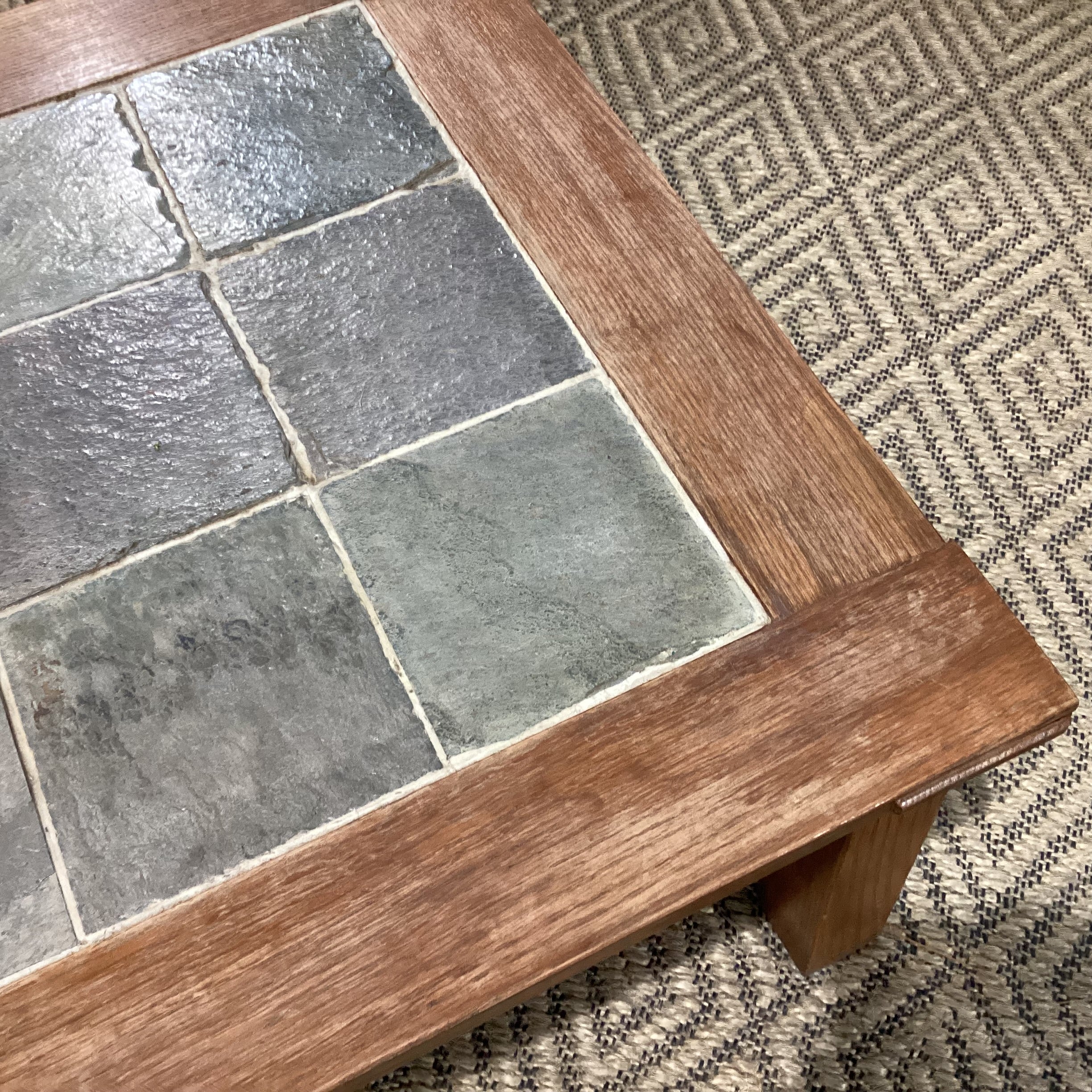 Natural Light Finish Wood & Slate Stone Tile Coffee Table 50.5"x 30"x 18"