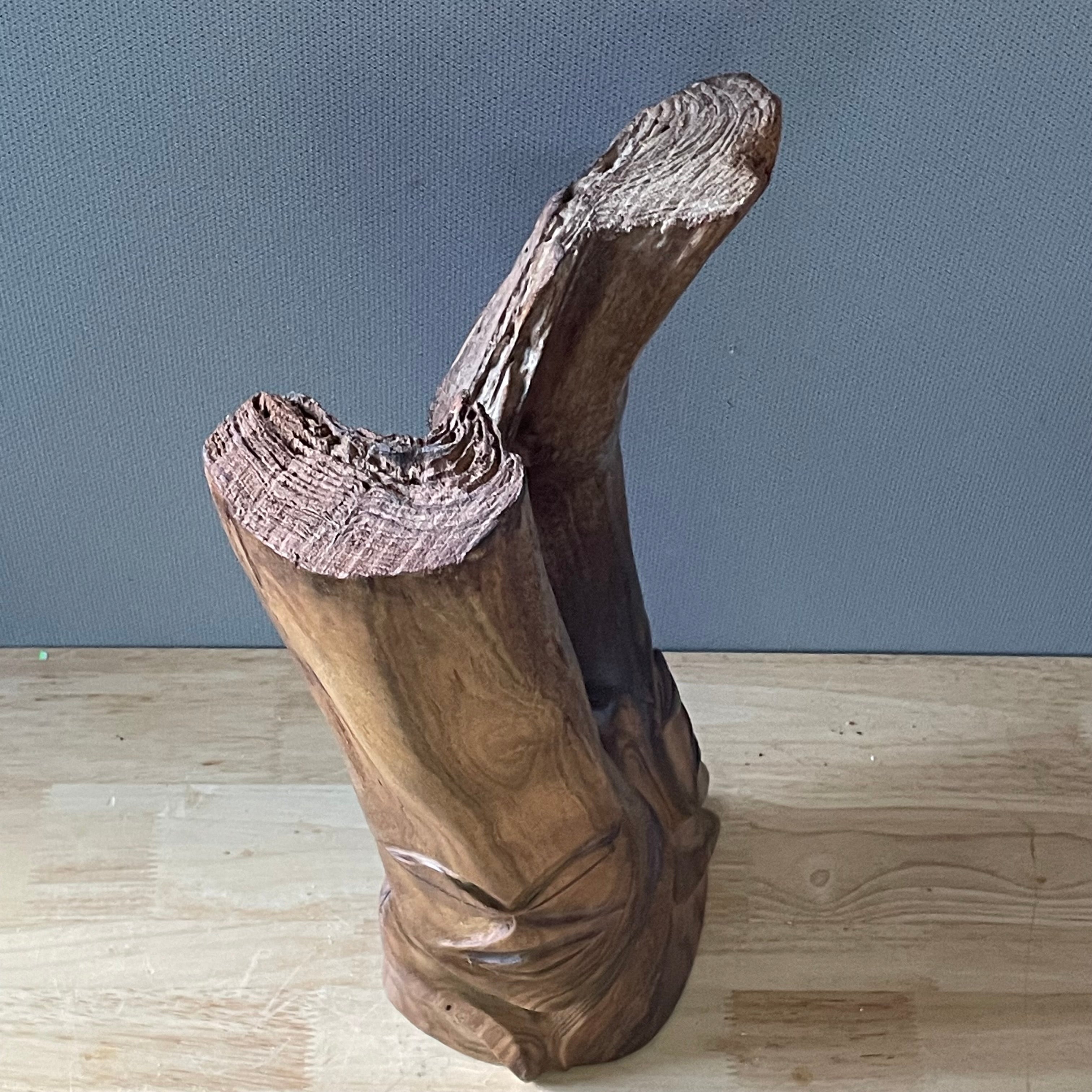 Vintage Polynesian Hand Carved Hardwood with Natural Live Edge Faces Sculpture, 8"x 6"x 17"