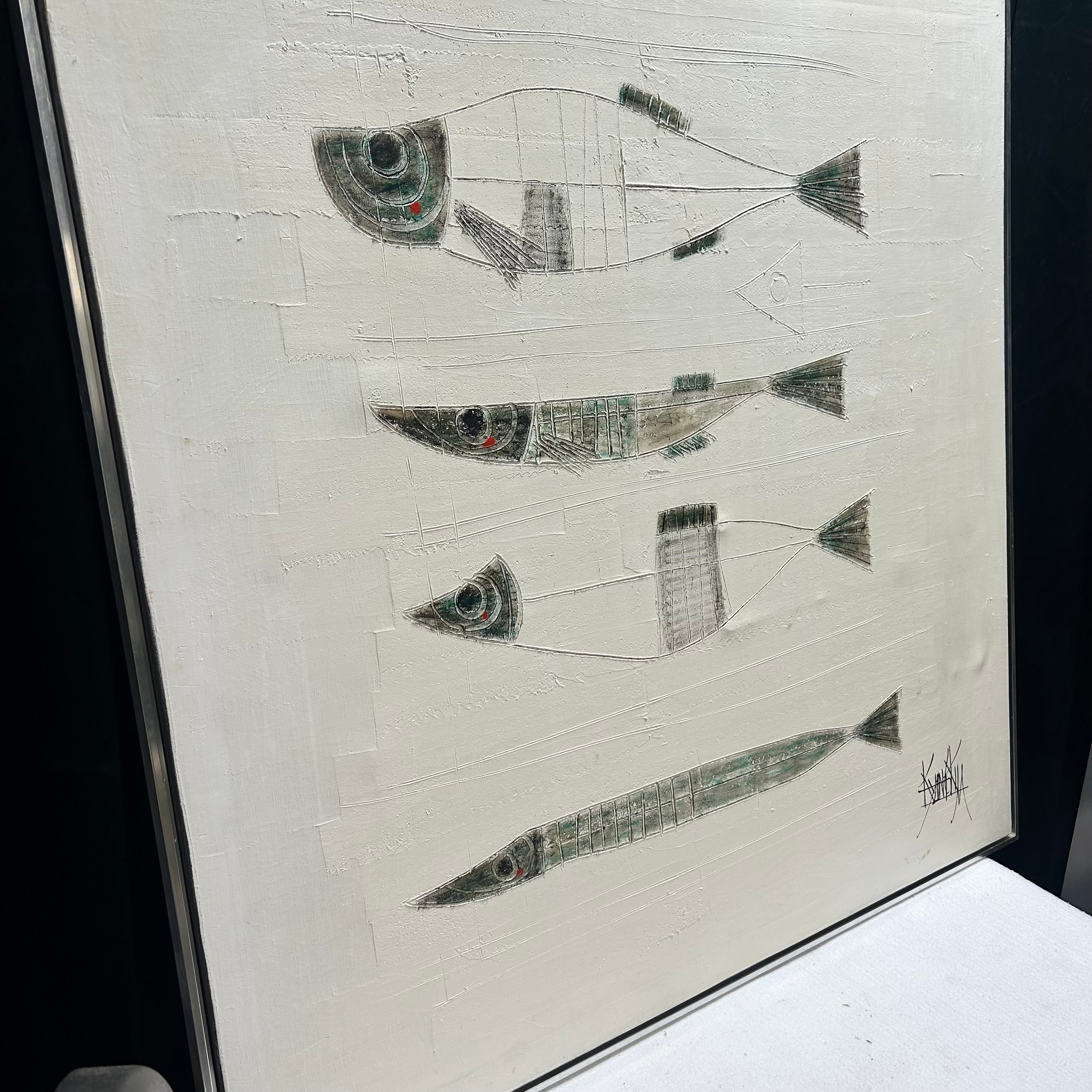Kyung Kim "Alaskan Pollock" Oil On Canvas Steel Frame 41"x 41"
